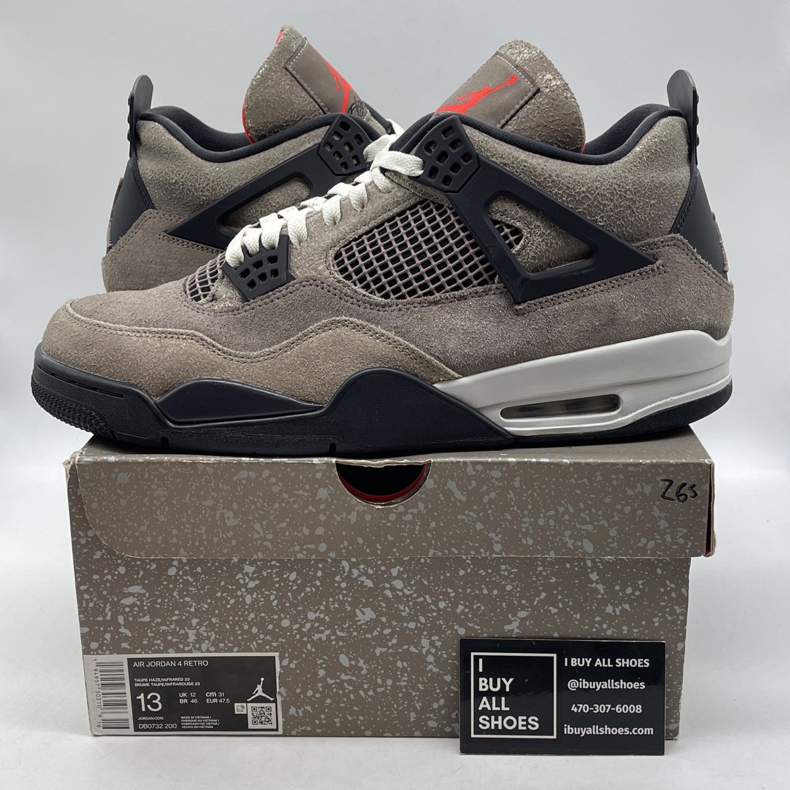 Size 13 - Jordan 4 Retro Mid Taupe Haze Brown Black Suede (DB0732-200)