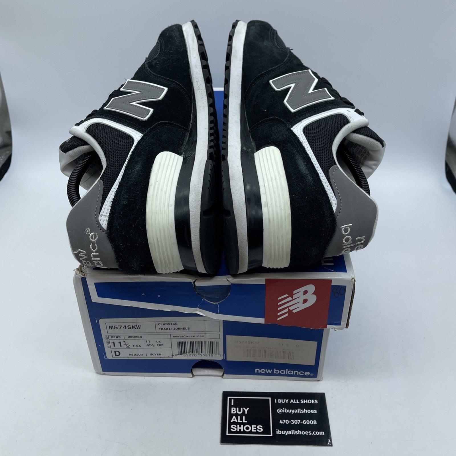 Size 11.5 - New Balance M574 Black White Silver Suede Leather (M574SKW)