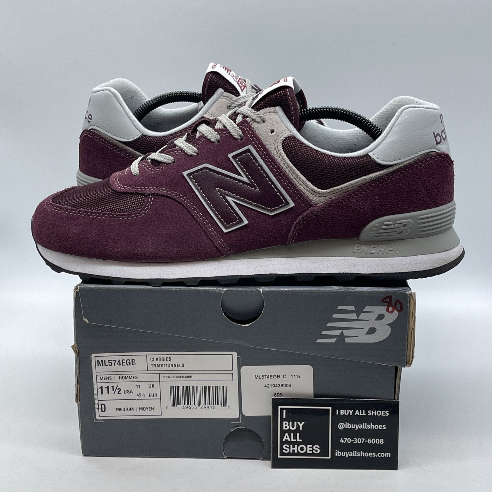 Size 11.5 - New Balance 574 Burgundy Grey Suede Leather (ML574EGB)