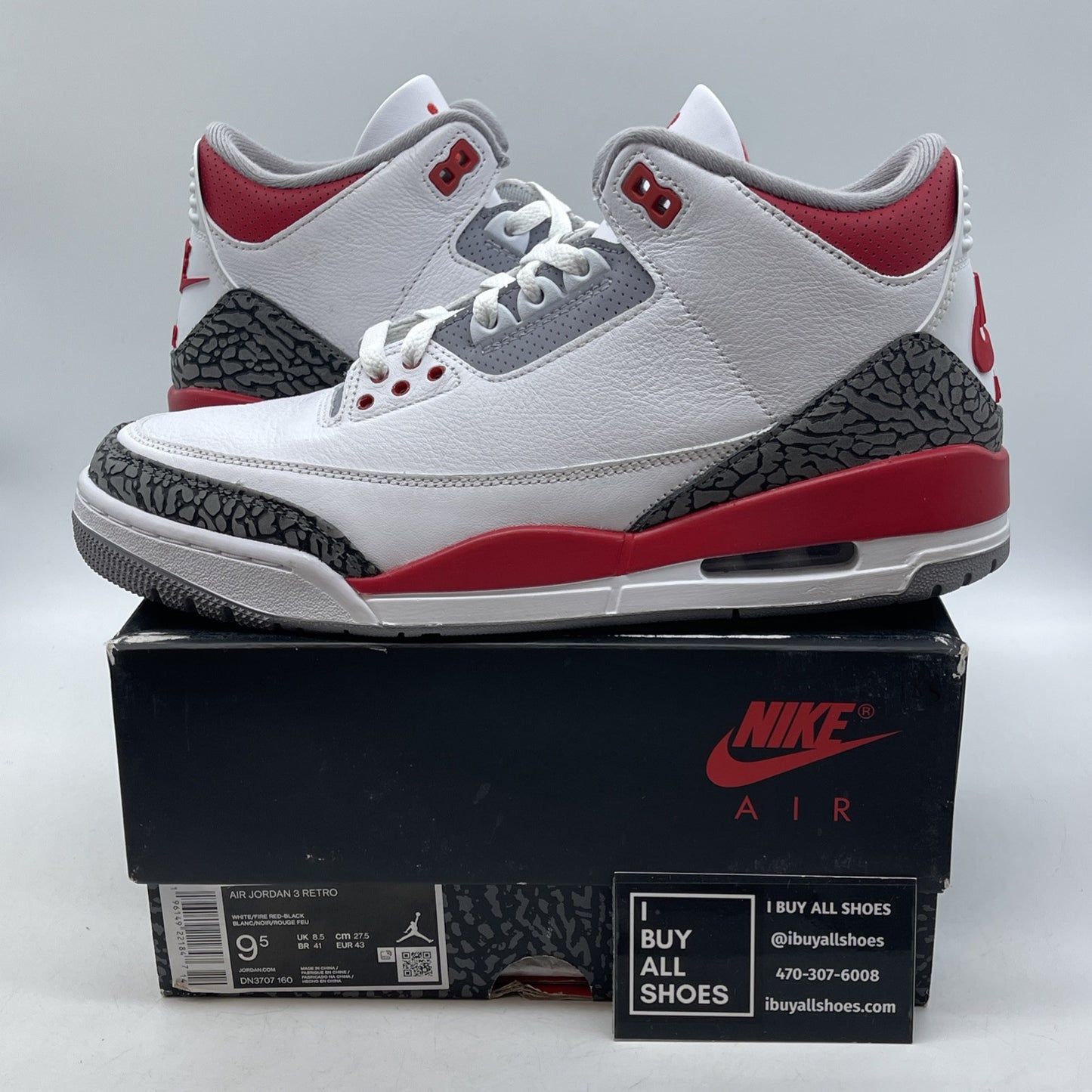 Size 9.5 - Jordan 3 Retro Mid Fire Red White Grey Suede Leather (DN3707-160)
