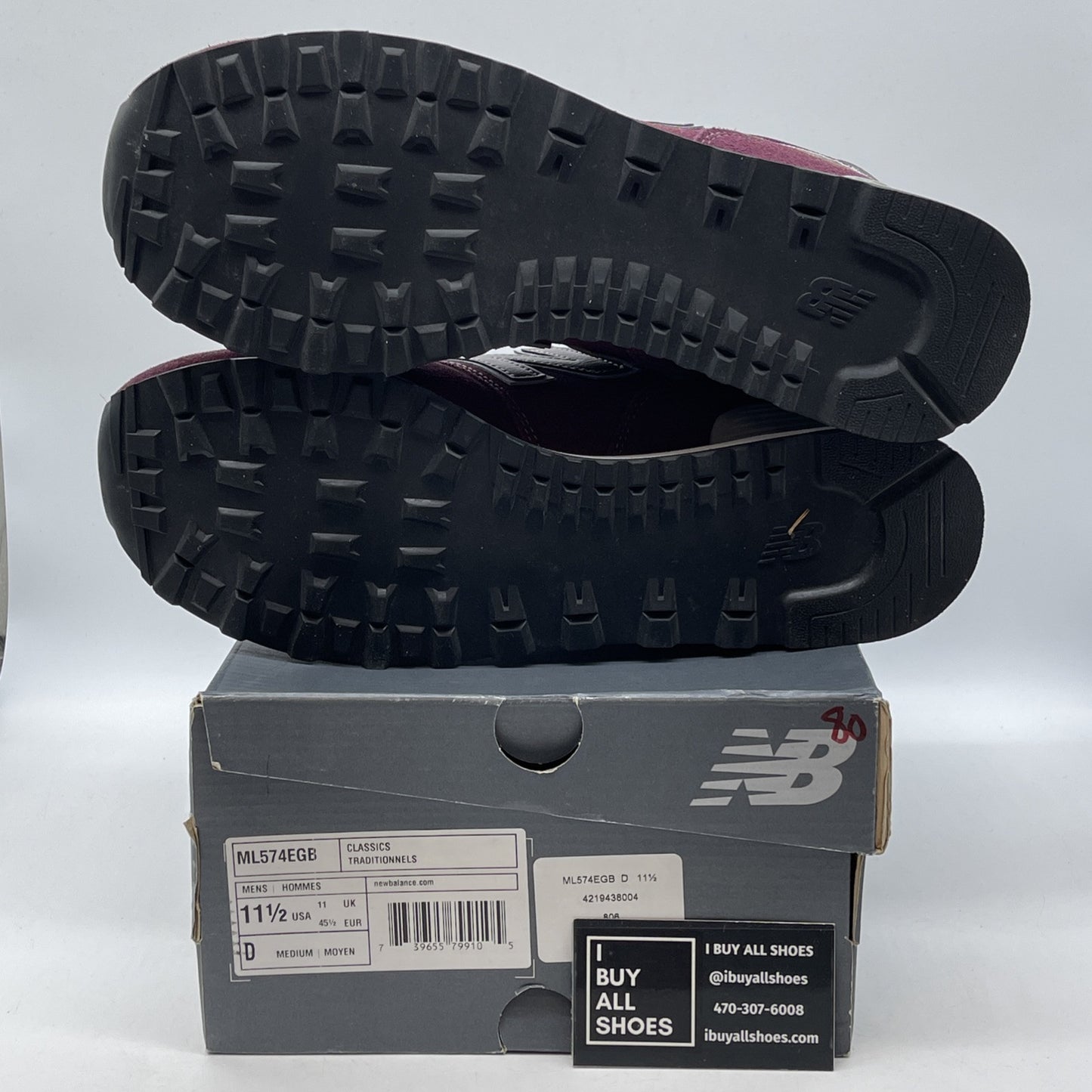 Size 11.5 - New Balance 574 Burgundy Grey Suede Leather (ML574EGB)