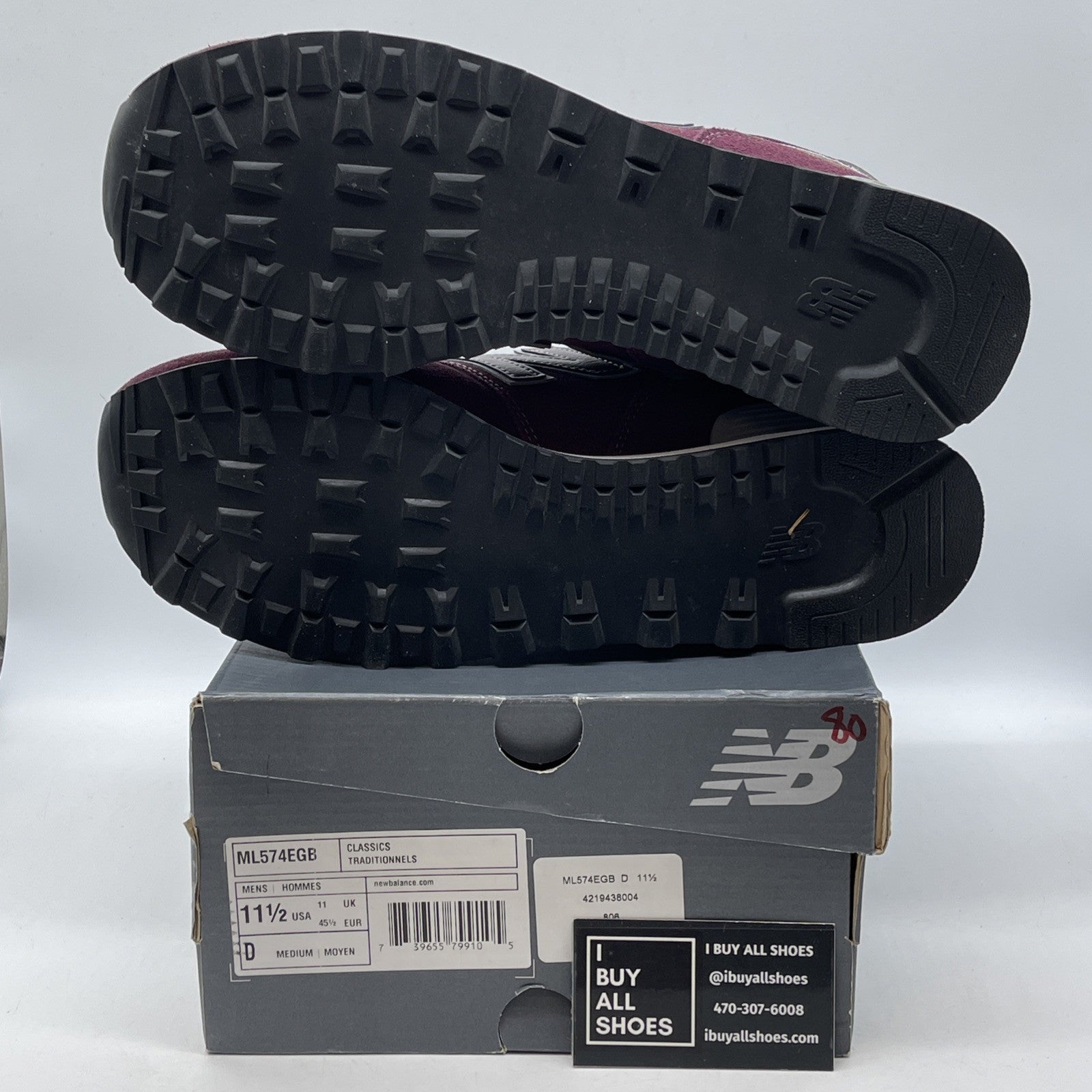 Size 11.5 - New Balance 574 Burgundy Grey Suede Leather (ML574EGB)