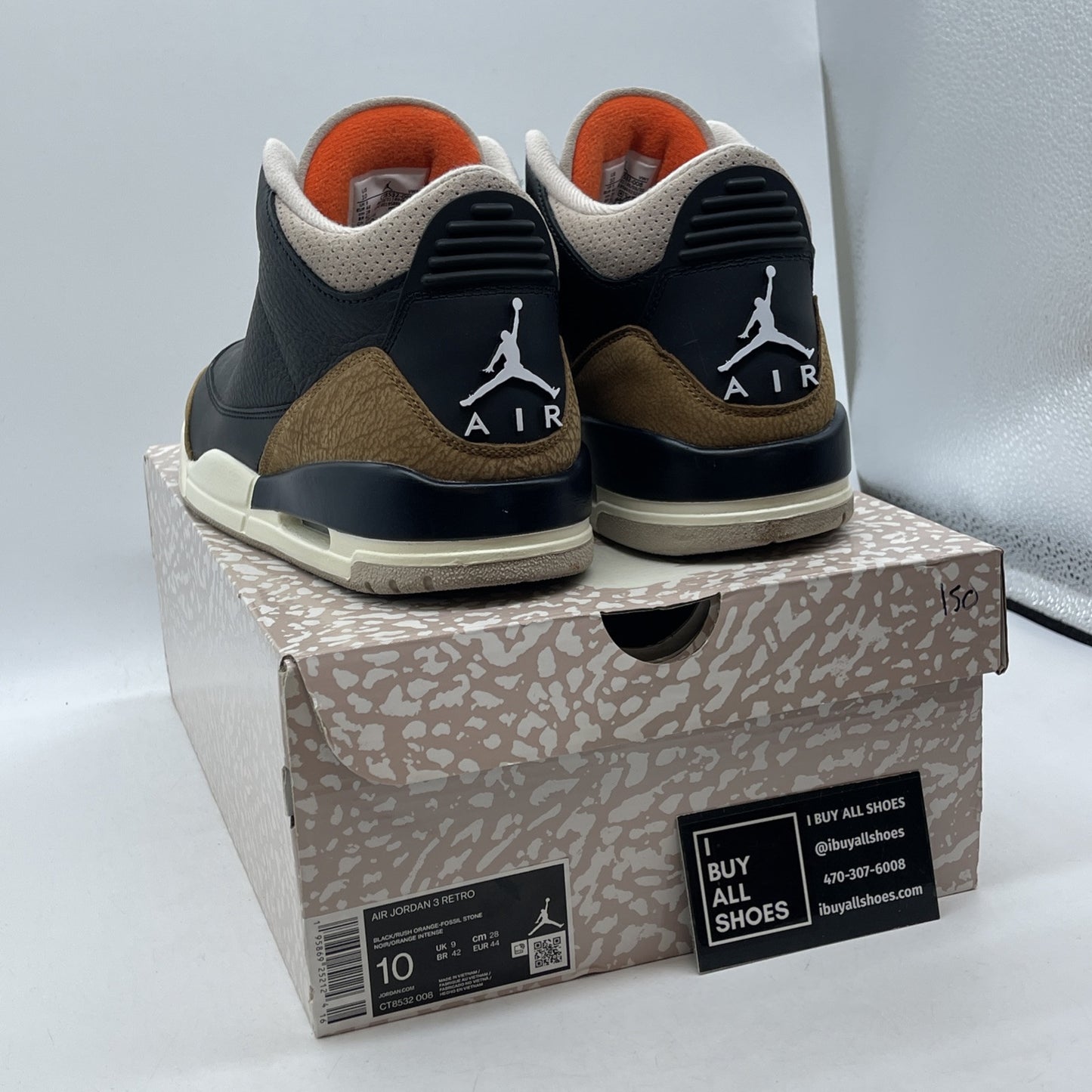 Size 10 - Jordan 3 Retro Mid Desert Elephant Black Suede Leather (CT8532-008)