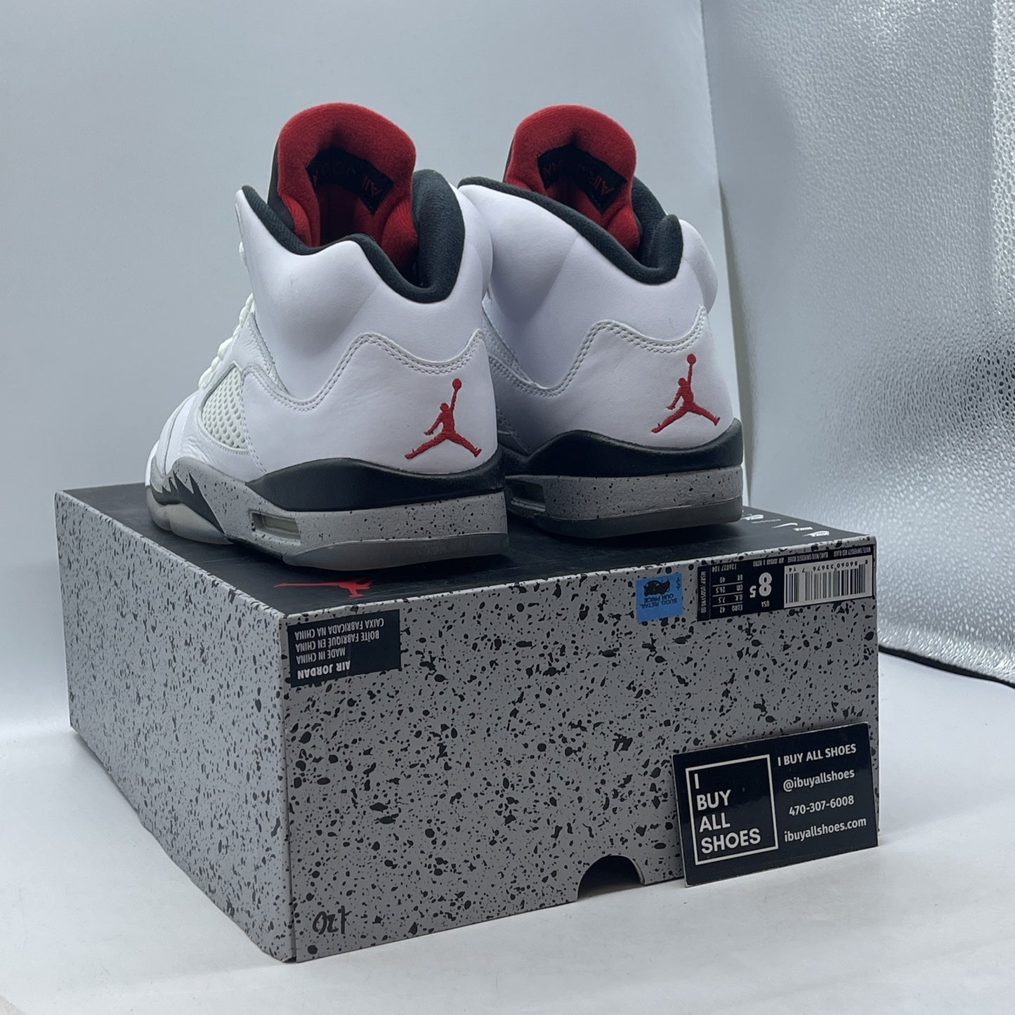 Size 8.5 - Air Jordan 5 Retro White Cement Grey red Black Leather (136027-104)