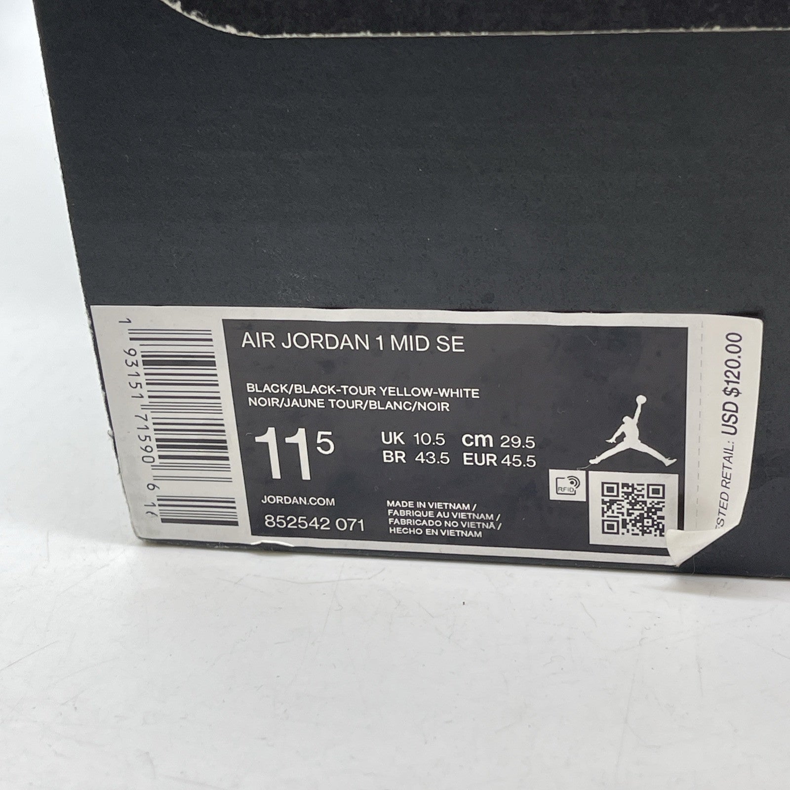 Size 11.5 - Air Jordan 1 SE Mid Yellow Toe Black White Suede (852542-071)