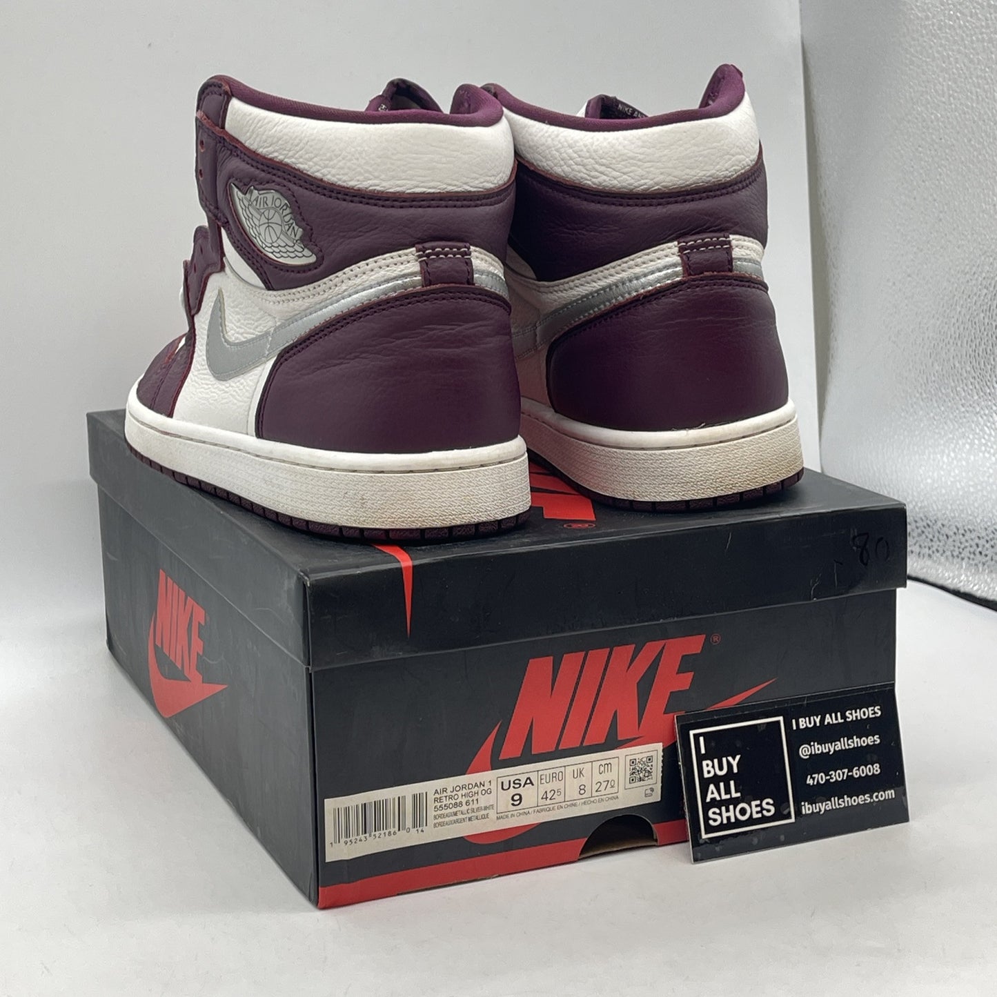 Size 9 - Jordan 1 Retro High OG Bordeaux Purple White Leather (555088-611)