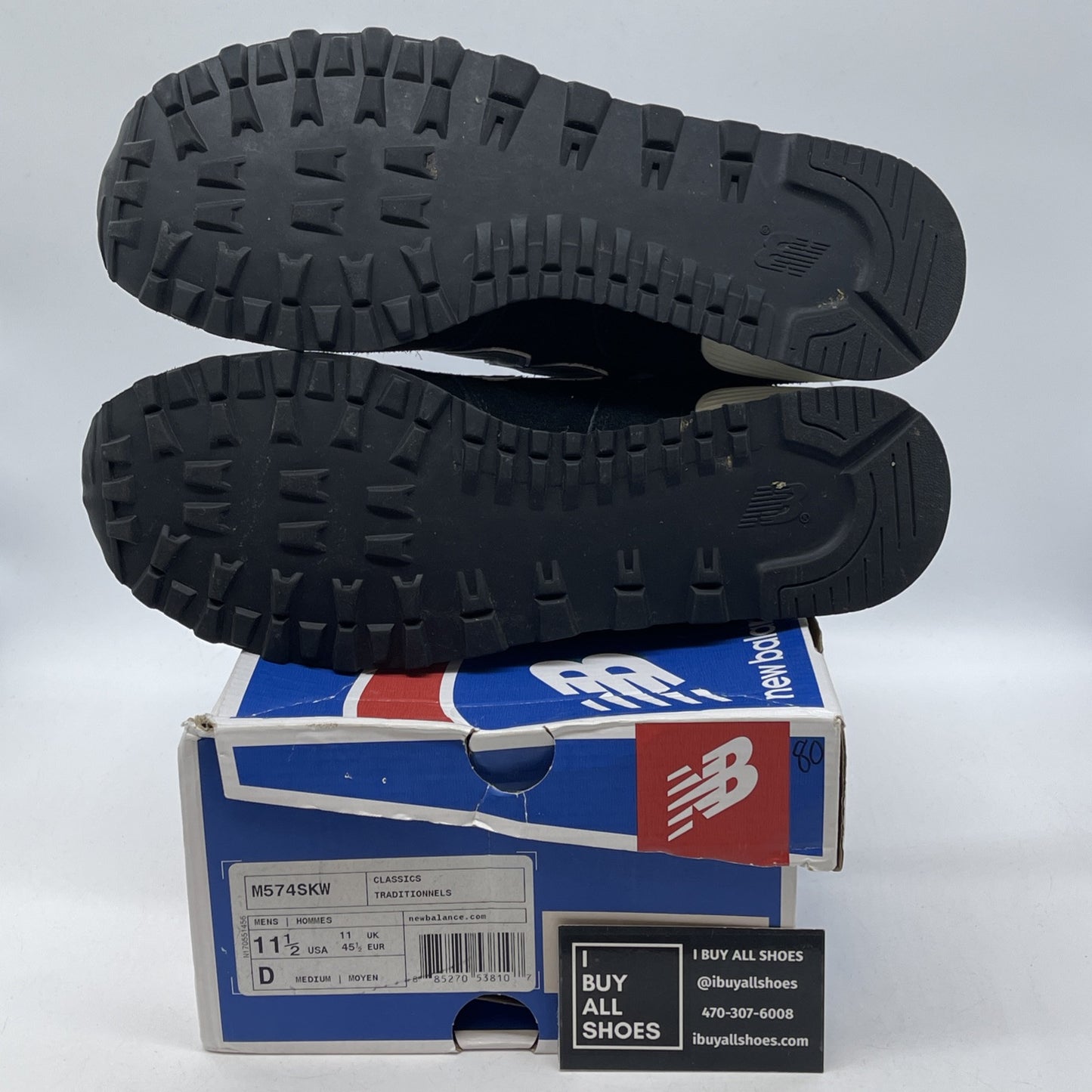 Size 11.5 - New Balance M574 Black White Silver Suede Leather (M574SKW)