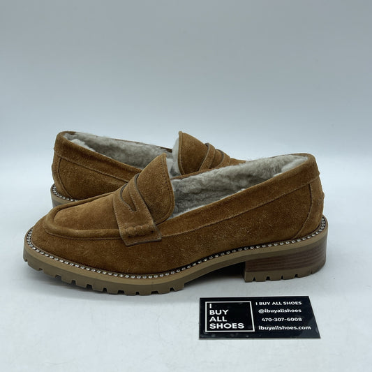 Size 38 - JIMMY CHOO Deanna Shearling lined suede lug sole moc toe loafers