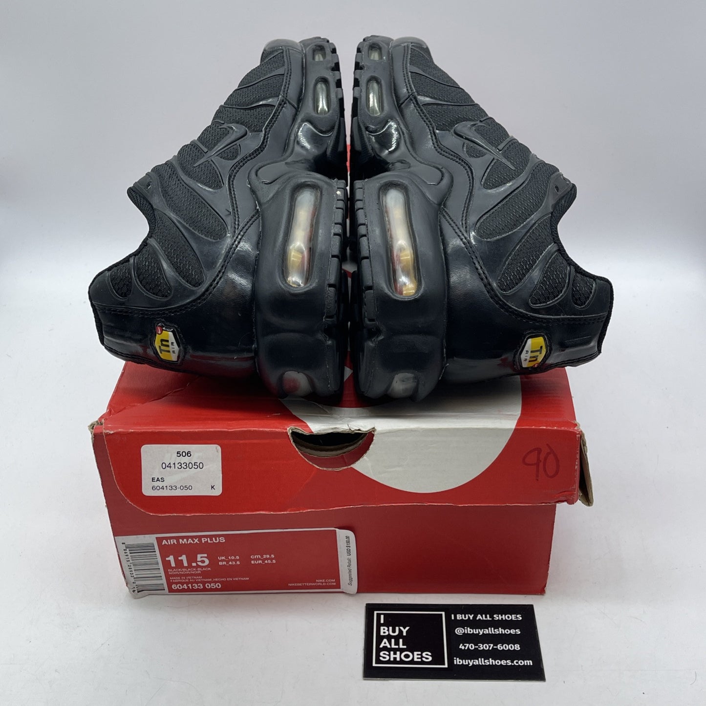 Size 11.5 - Nike Air Max Plus Low Triple Black Suede Leatger (604133-050)
