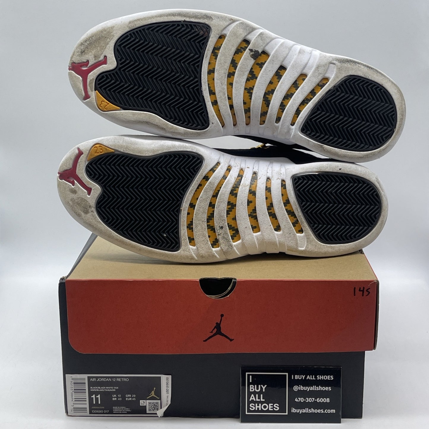 Size 11 - Air Jordan 12 Retro Reverse Taxi Black Suede Leather (130690-017)