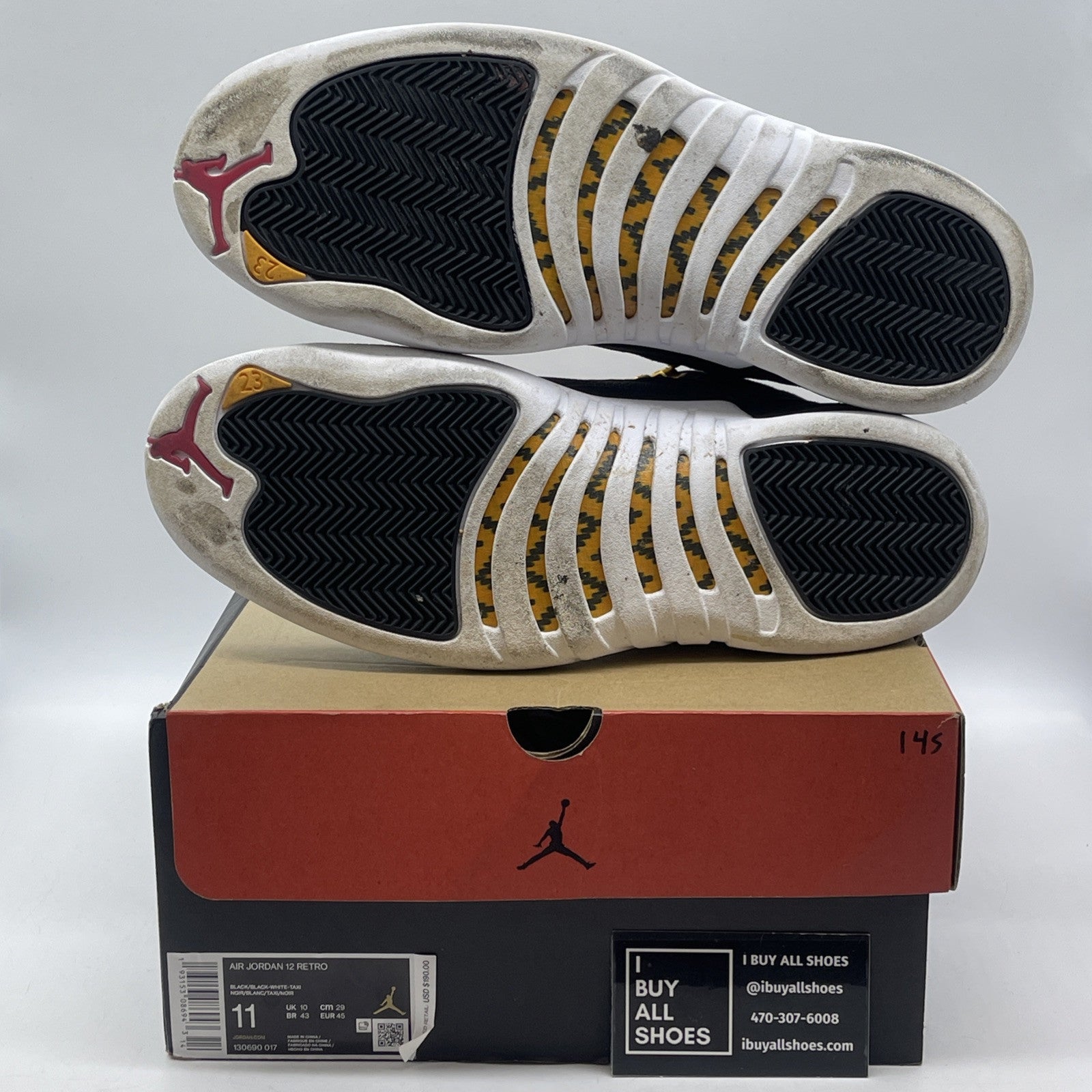 Size 11 - Air Jordan 12 Retro Reverse Taxi Black Suede Leather (130690-017)