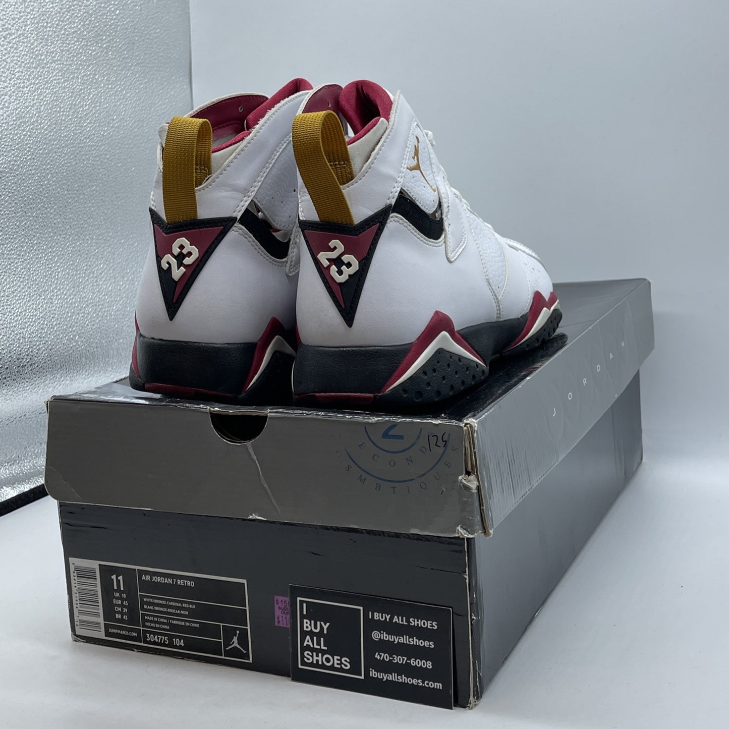 Size 11 - Air Jordan 7 Retro 2011 Cardinal White Black Red Leather (304775-104)