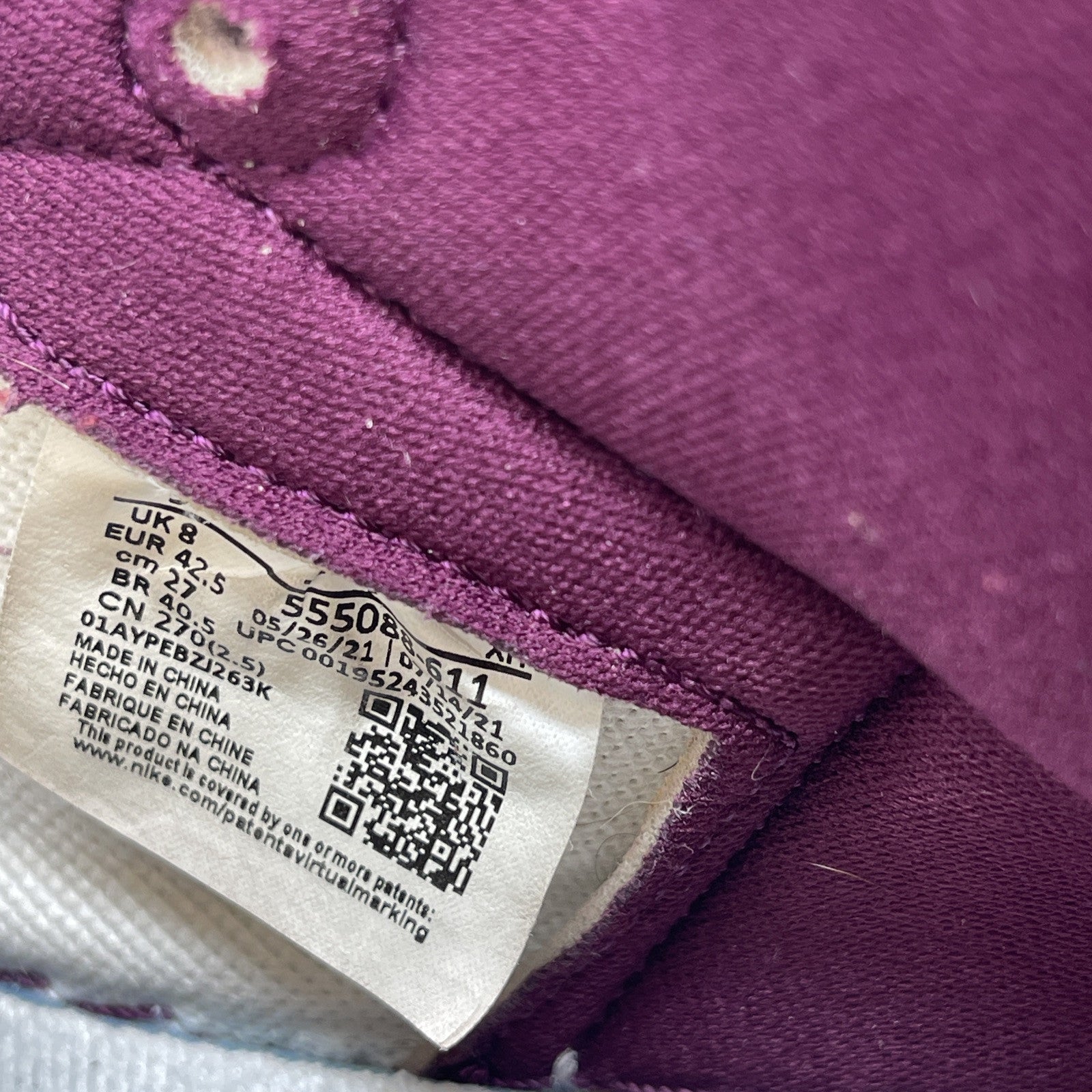 Size 9 - Jordan 1 Retro High OG Bordeaux Purple White Leather (555088-611)