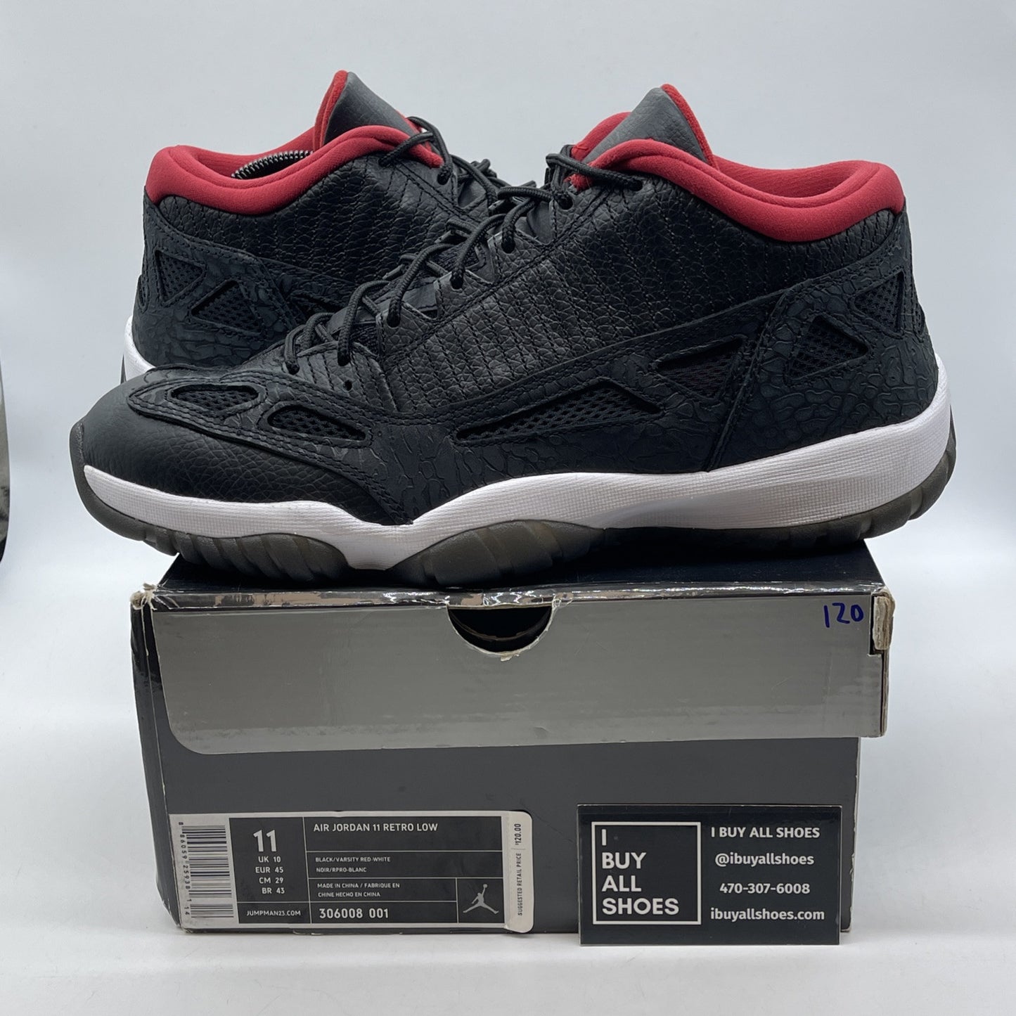 Size 11 - Air Jordan 11 Retro IE 2011 Low Black Charcoal Red (306008-001)