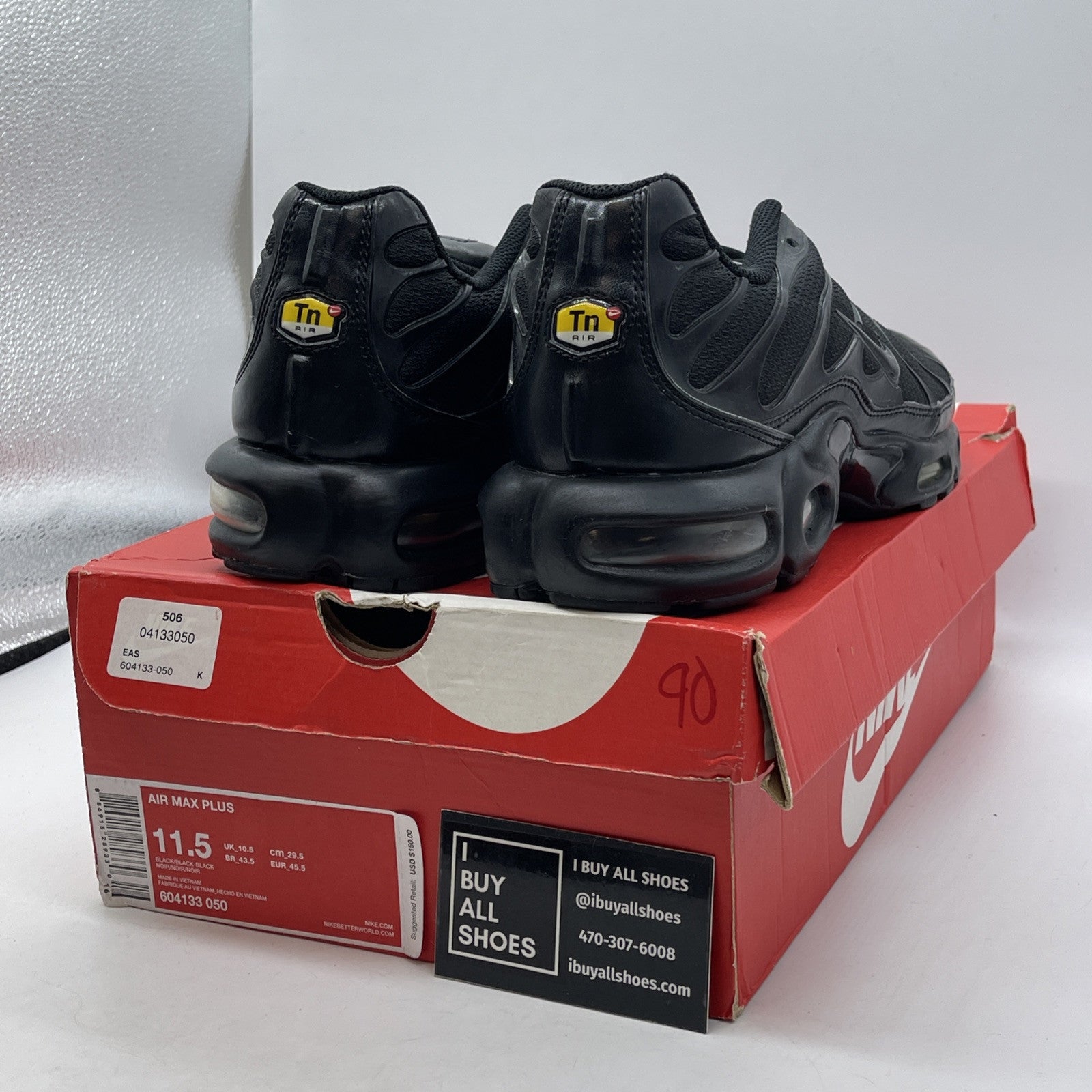Size 11.5 - Nike Air Max Plus Low Triple Black Suede Leatger (604133-050)