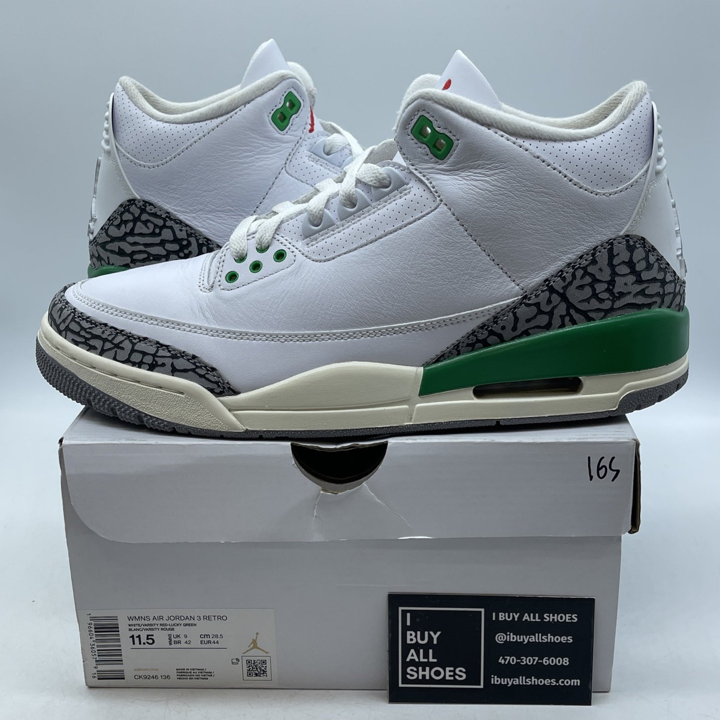 Size 11.5 - Nike Air Jordan 3 Retro Lucky Green White Grey. Suede (CK9246-136)