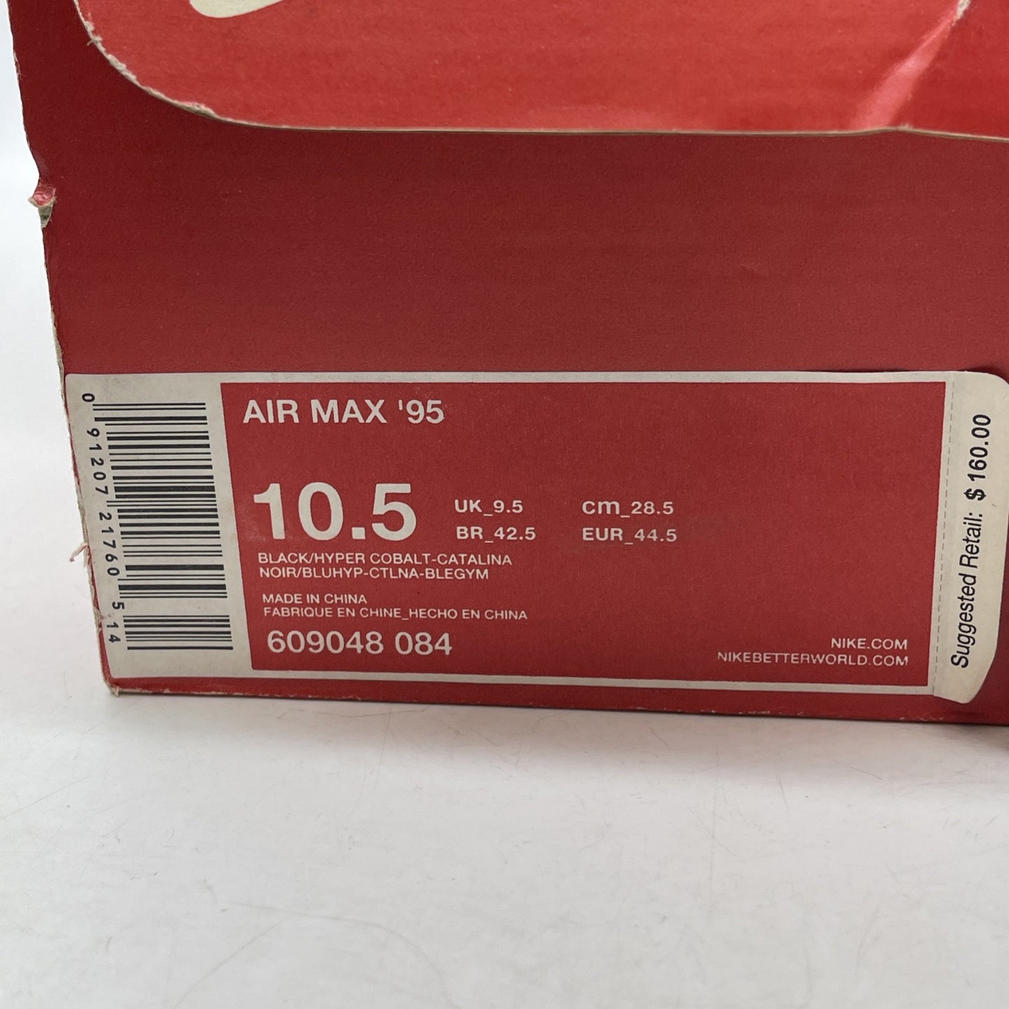 Size 10.5 - Nike Air Max 95 Black Hyper Cobalt Blue Grey Suede (609048-084)