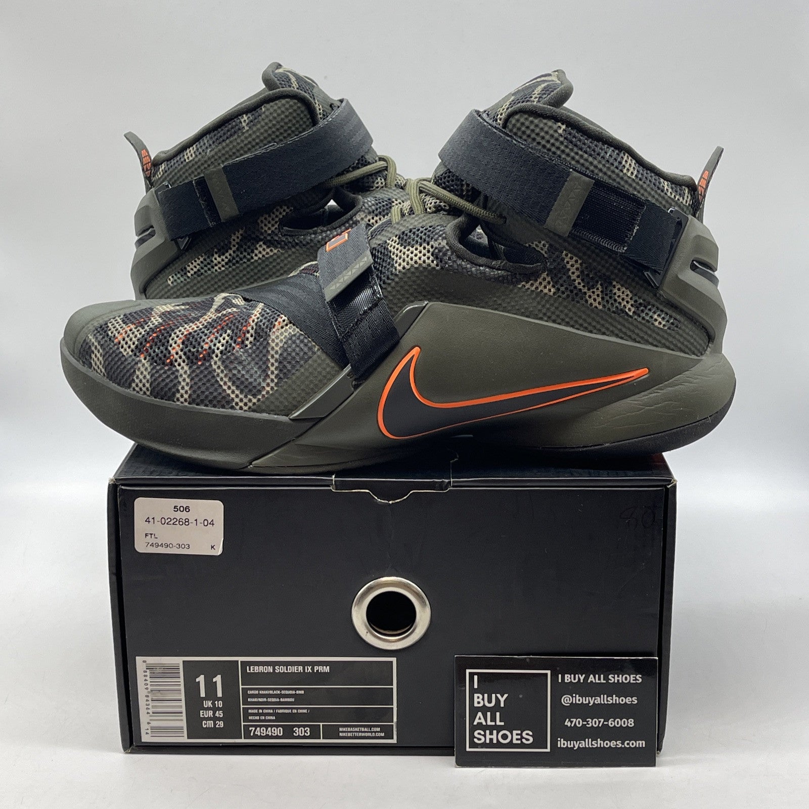 Size 11 - Nike LeBron Soldier 9 Premium Camo Green Black (749490-303)