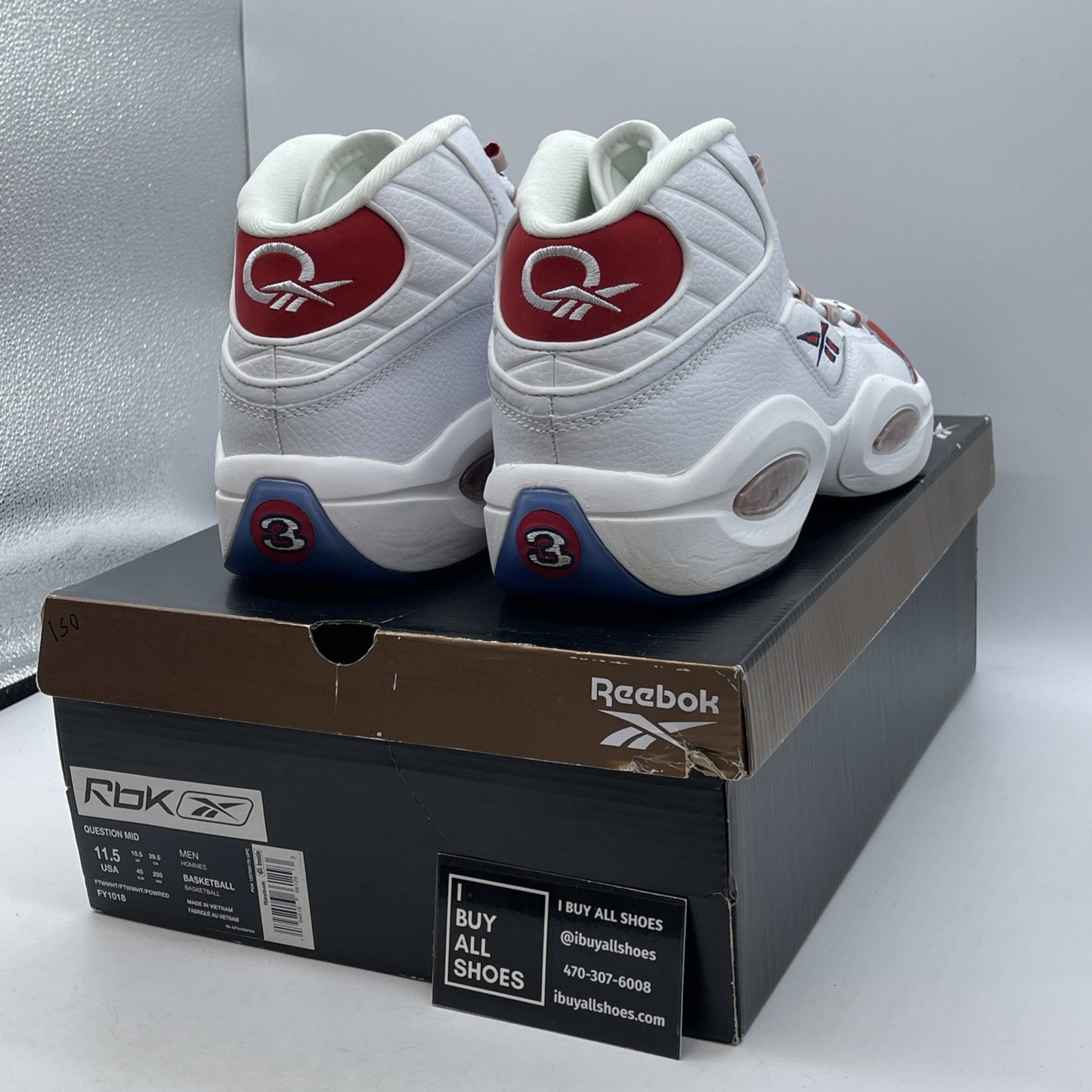 Size 11.5 - Reebok Question OG 2020 Mid Red Toe White Leather (FY1018)