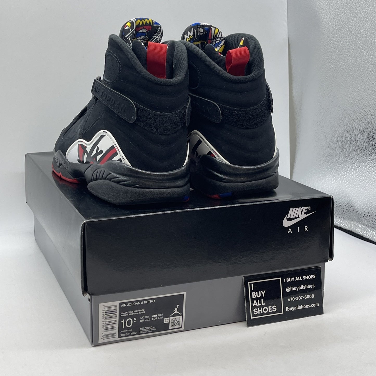 Size 10.5 - Jordan 8 Retro Mid Playoff Red White Black Suede (305381-062)
