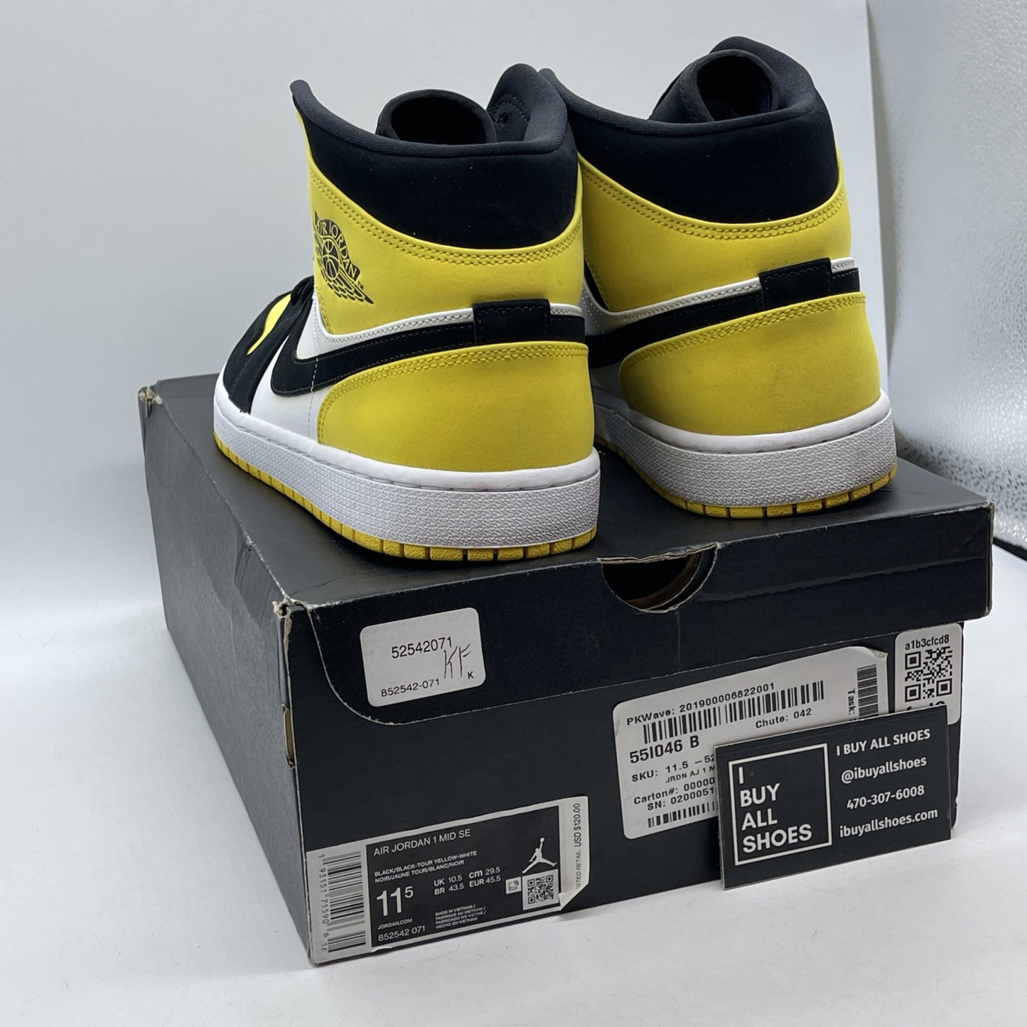 Size 11.5 - Air Jordan 1 SE Mid Yellow Toe Black White Suede (852542-071)