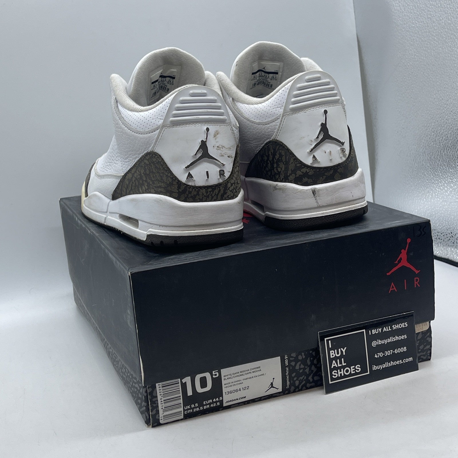 Size 10.5 - Air Jordan 3 Retro 2018 Mocha Brown White Suede (136064-122)