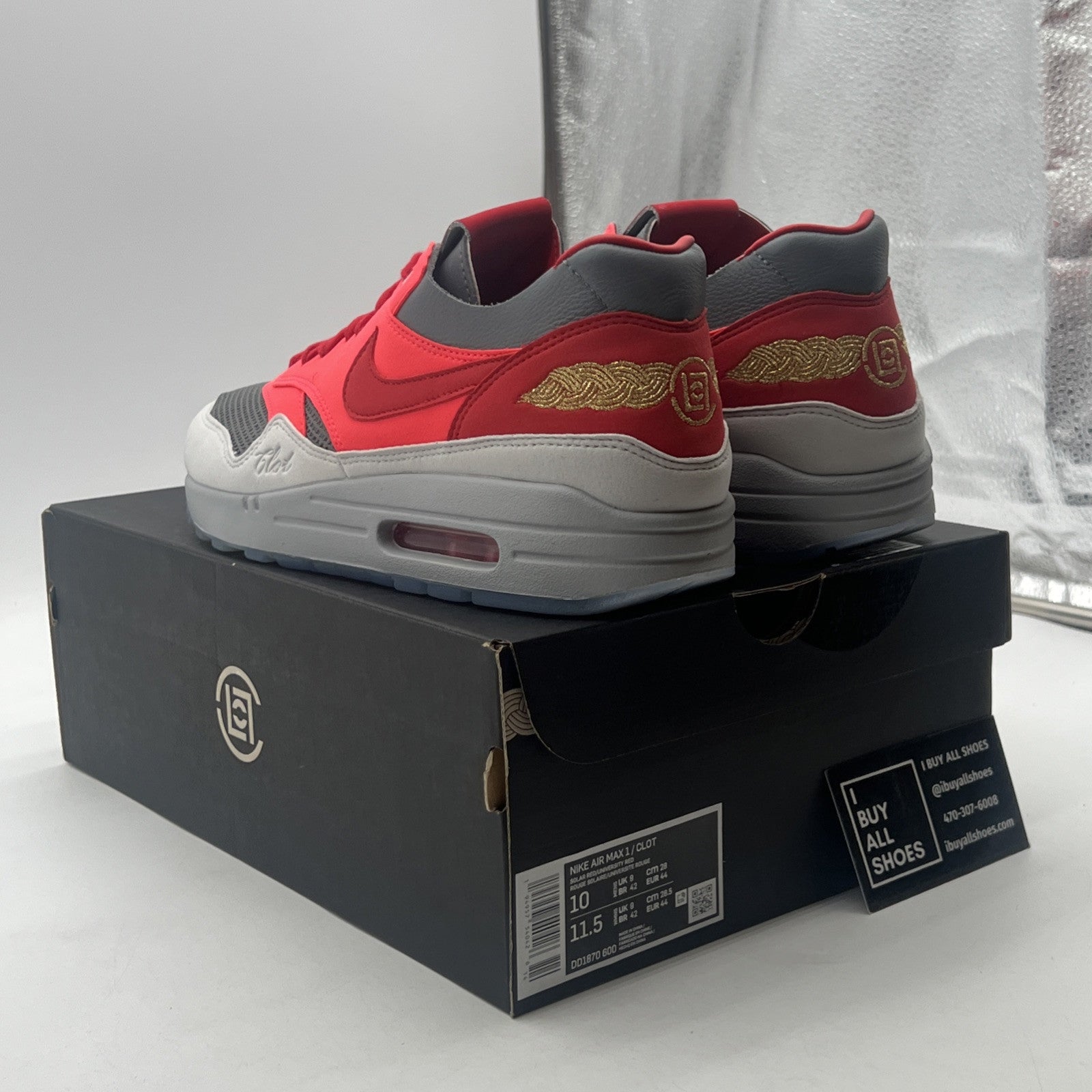 Size 10 - Nike CLOT x Air Max 1 Kiss Of Death - Solar Red (DD1870-600)