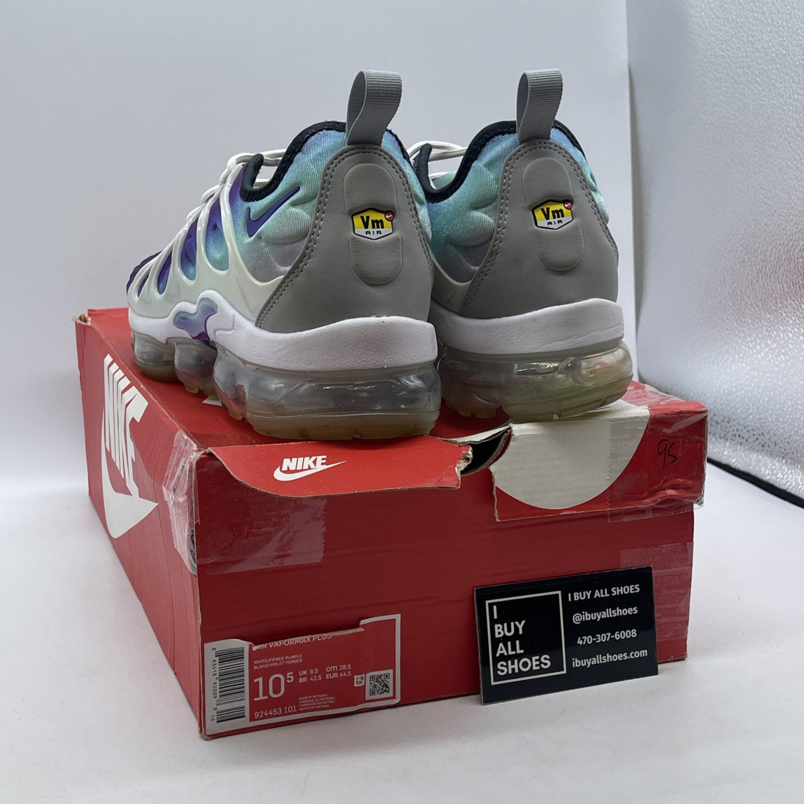 Size 10.5 - Nike Air VaporMax Plus Grape Grey Blue Suede (924453-101)