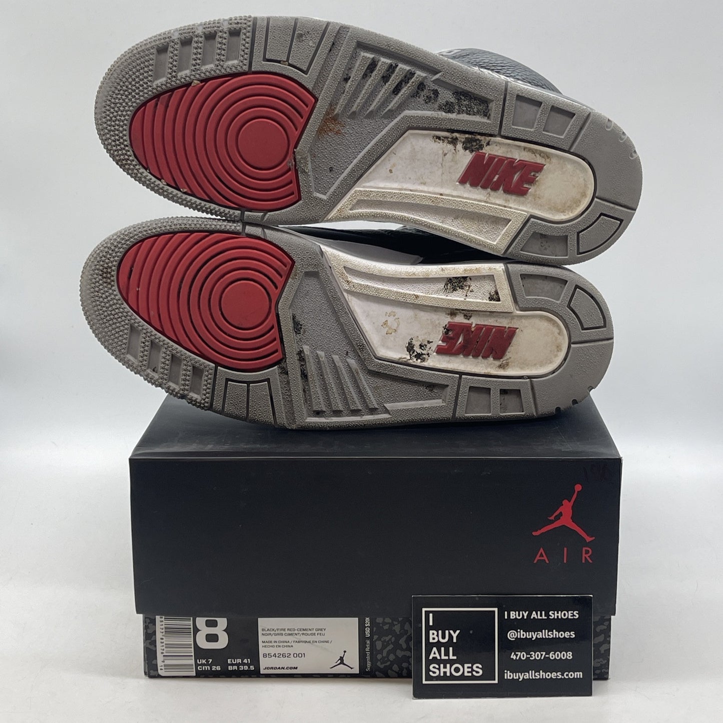 Size 8 - Jordan 3 Retro OG Mid Black Cement Suede Leather (854262-001)