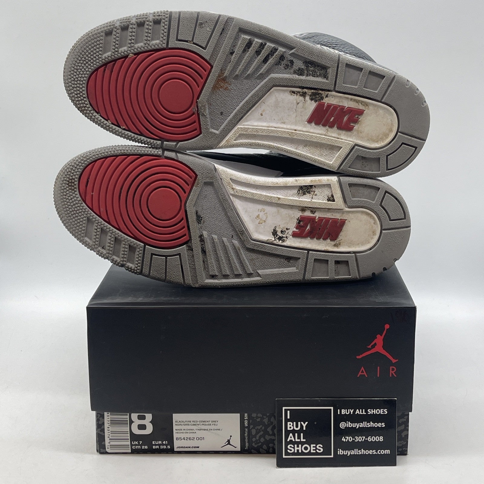 Size 8 - Jordan 3 Retro OG Mid Black Cement Suede Leather (854262-001)