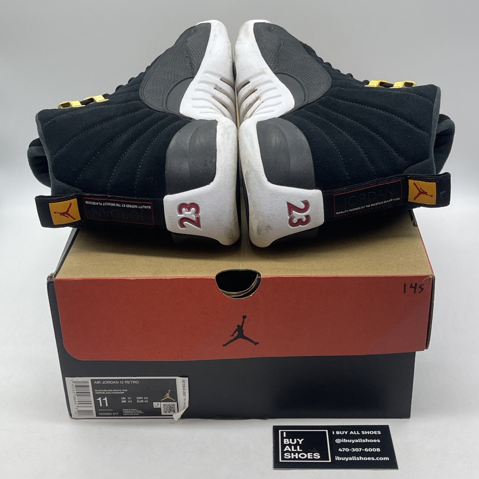 Size 11 - Air Jordan 12 Retro Reverse Taxi Black Suede Leather (130690-017)