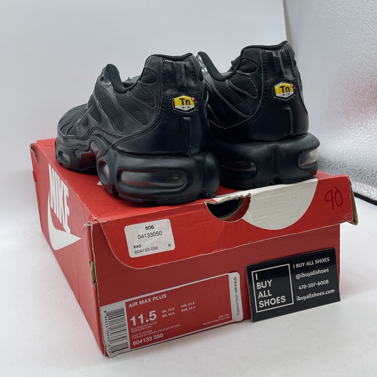 Size 11.5 - Nike Air Max Plus Low Triple Black Suede Leatger (604133-050)