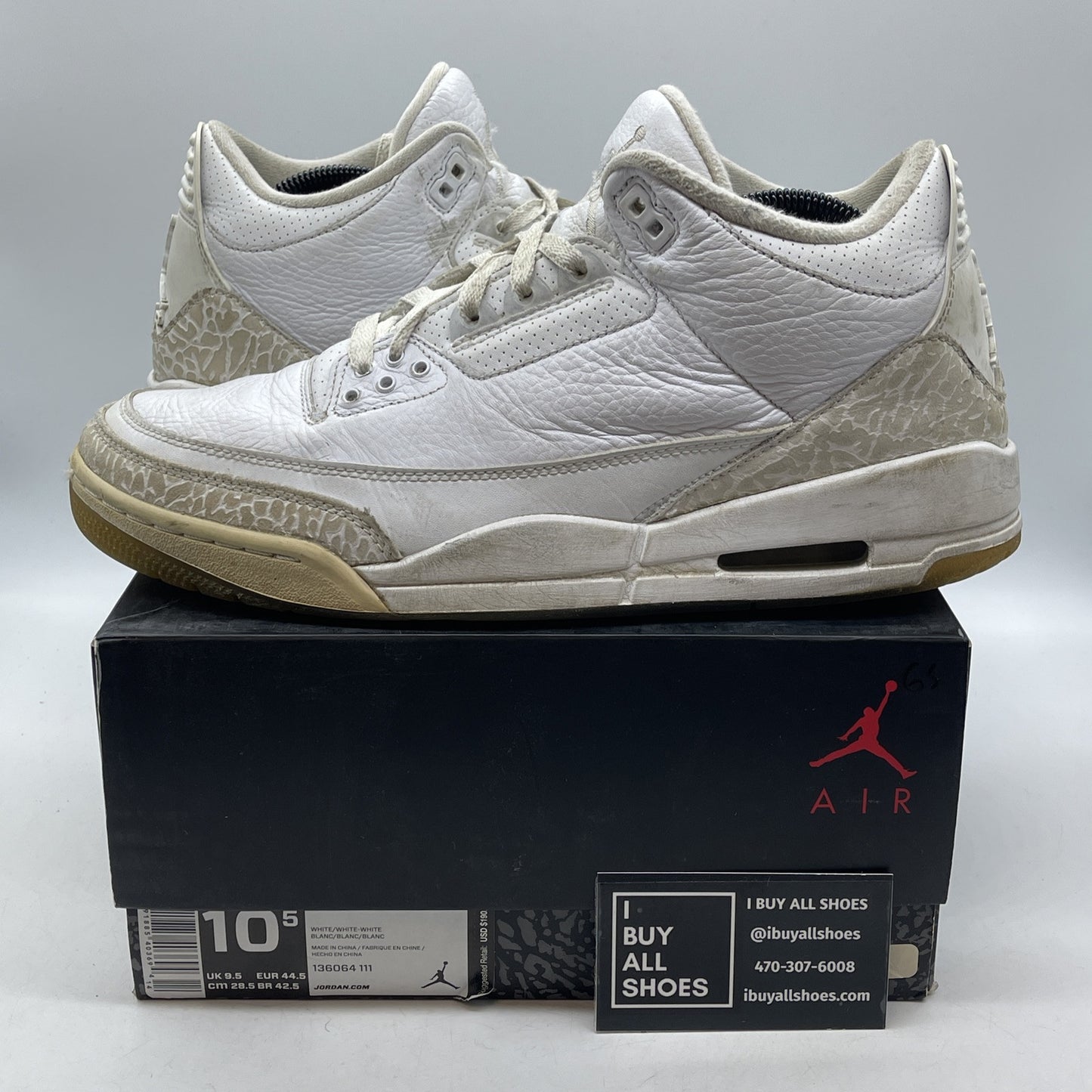 Size 10.5 - Air Jordan 3 Retro Triple White Suede Leather (136064-111)