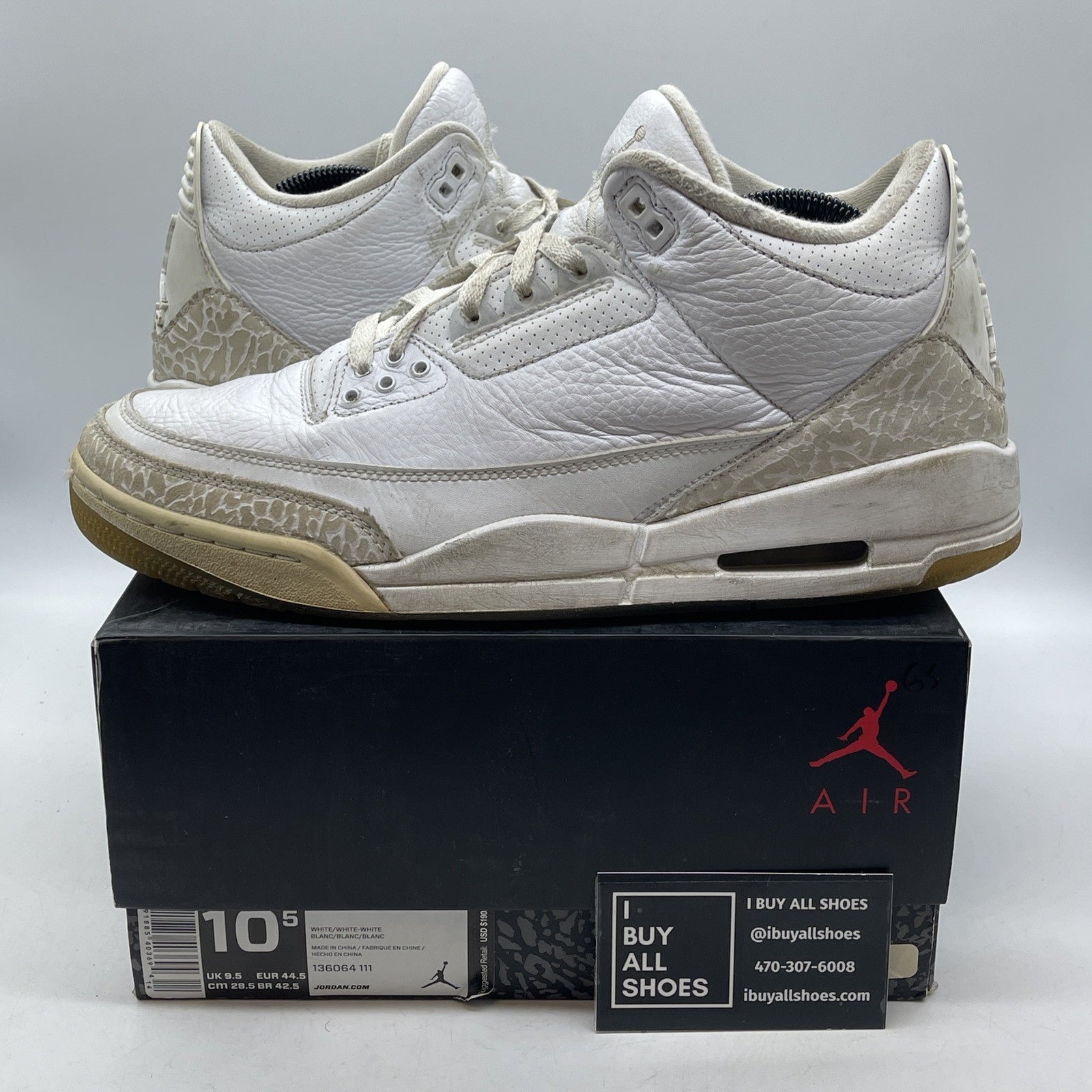 Size 10.5 - Air Jordan 3 Retro Triple White Suede Leather (136064-111)