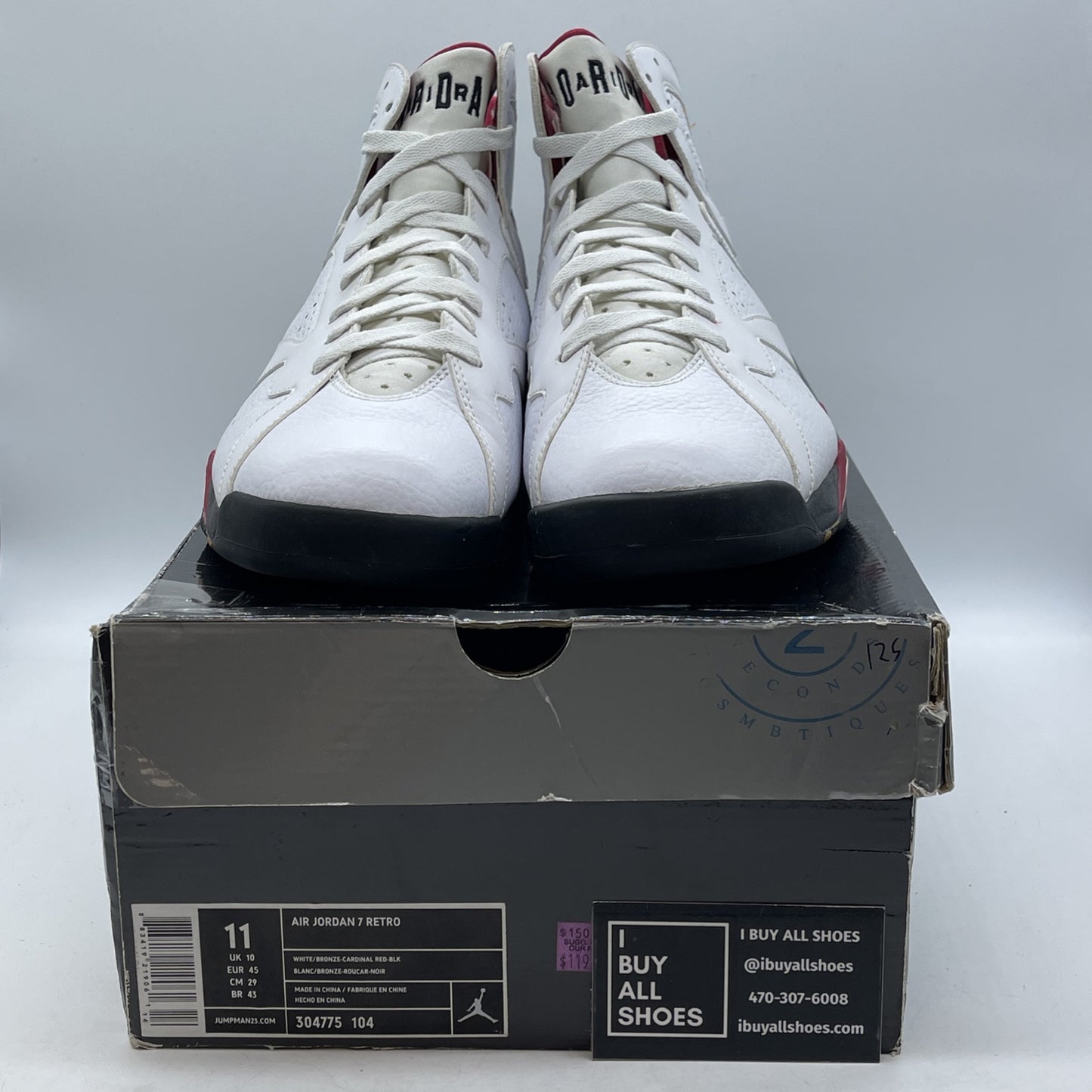 Size 11 - Air Jordan 7 Retro 2011 Cardinal White Black Red Leather (304775-104)