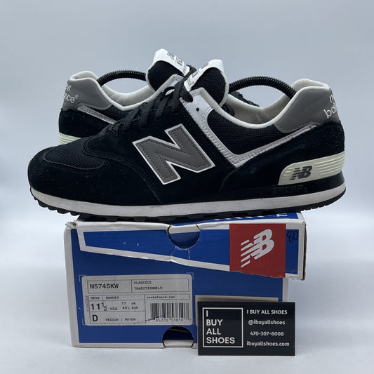 Size 11.5 - New Balance M574 Black White Silver Suede Leather (M574SKW)