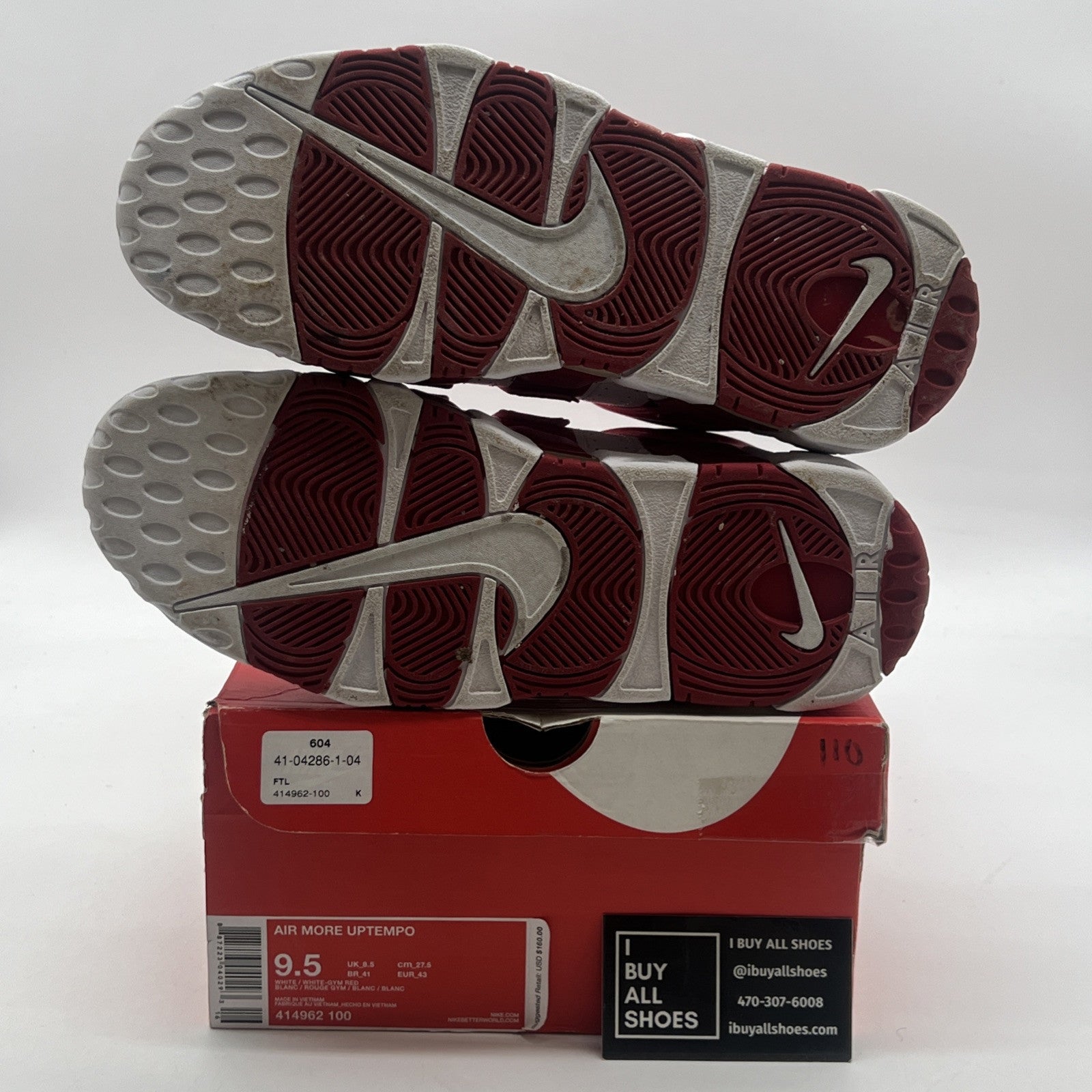 Size 9.5 - Nike Air More Uptempo White Red (414962-100)