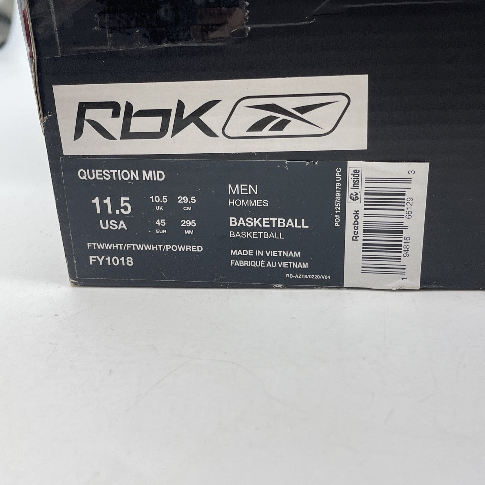 Size 11.5 - Reebok Question OG 2020 Mid Red Toe White Leather (FY1018)