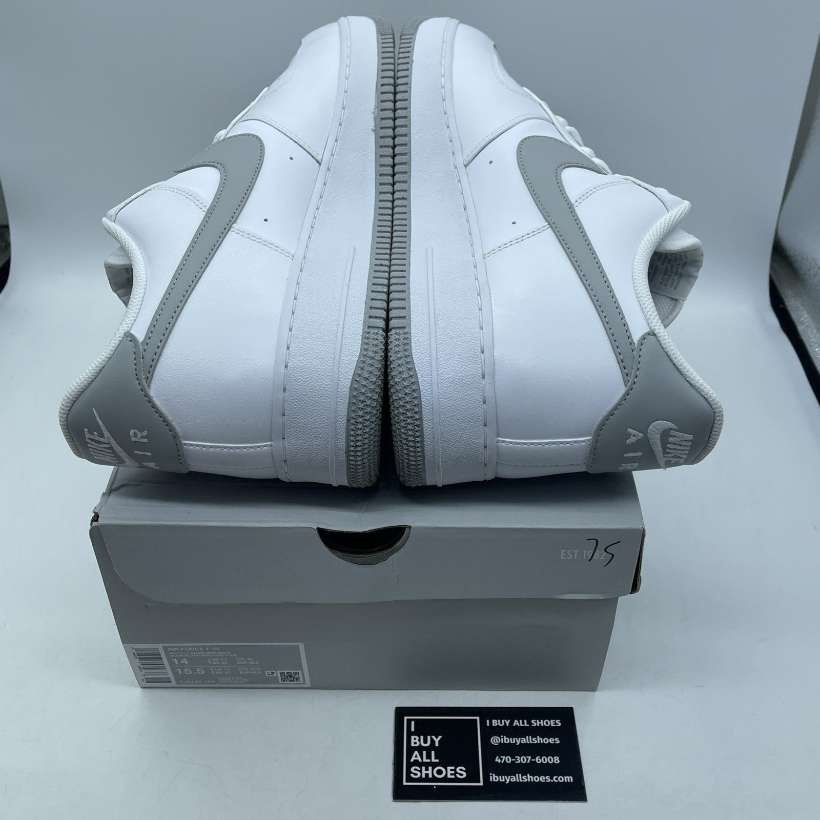 Size 14 - Nike Air Force 1 "Light Smoke Grey" White Leather (FJ4146 100)