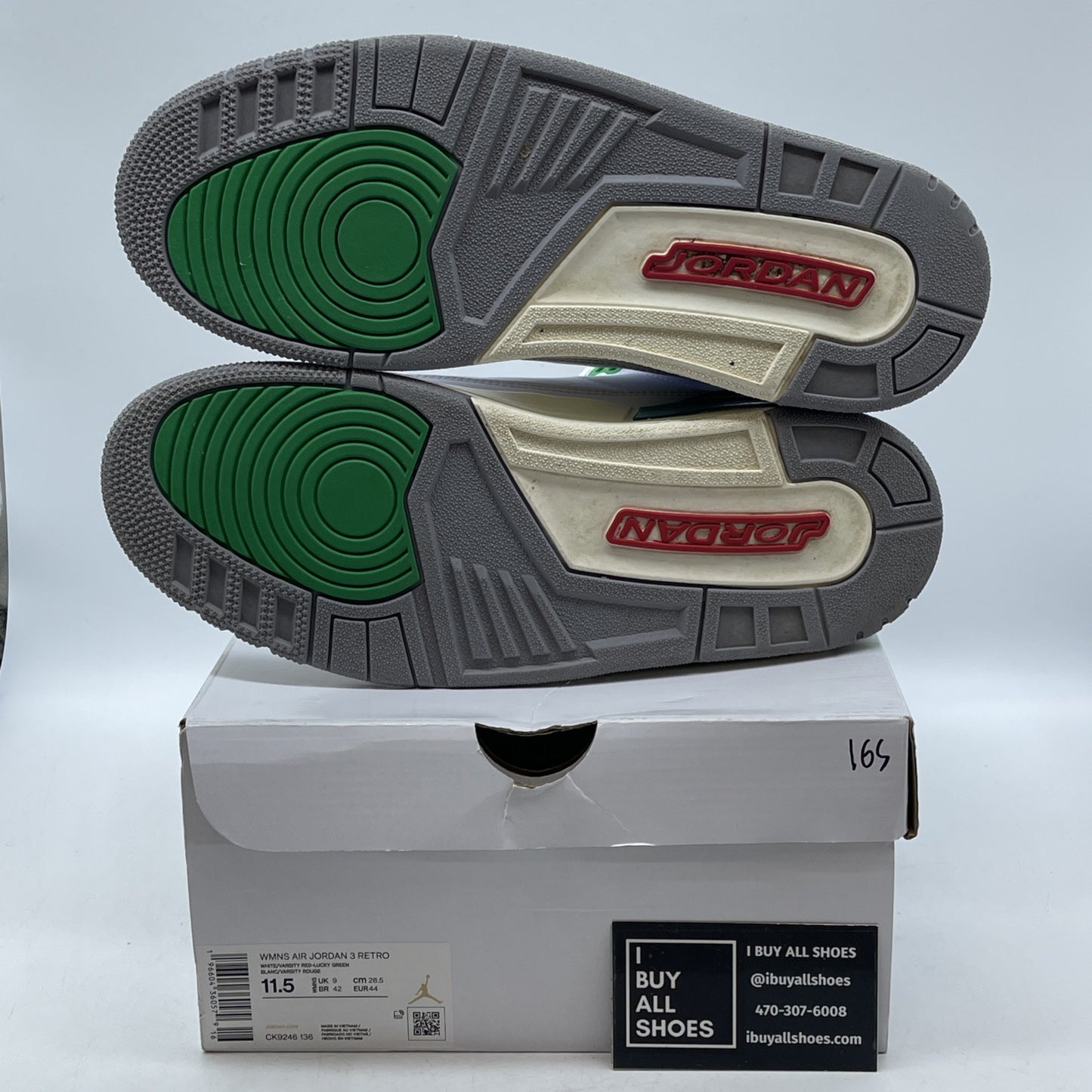 Size 11.5 - Nike Air Jordan 3 Retro Lucky Green White Grey. Suede (CK9246-136)
