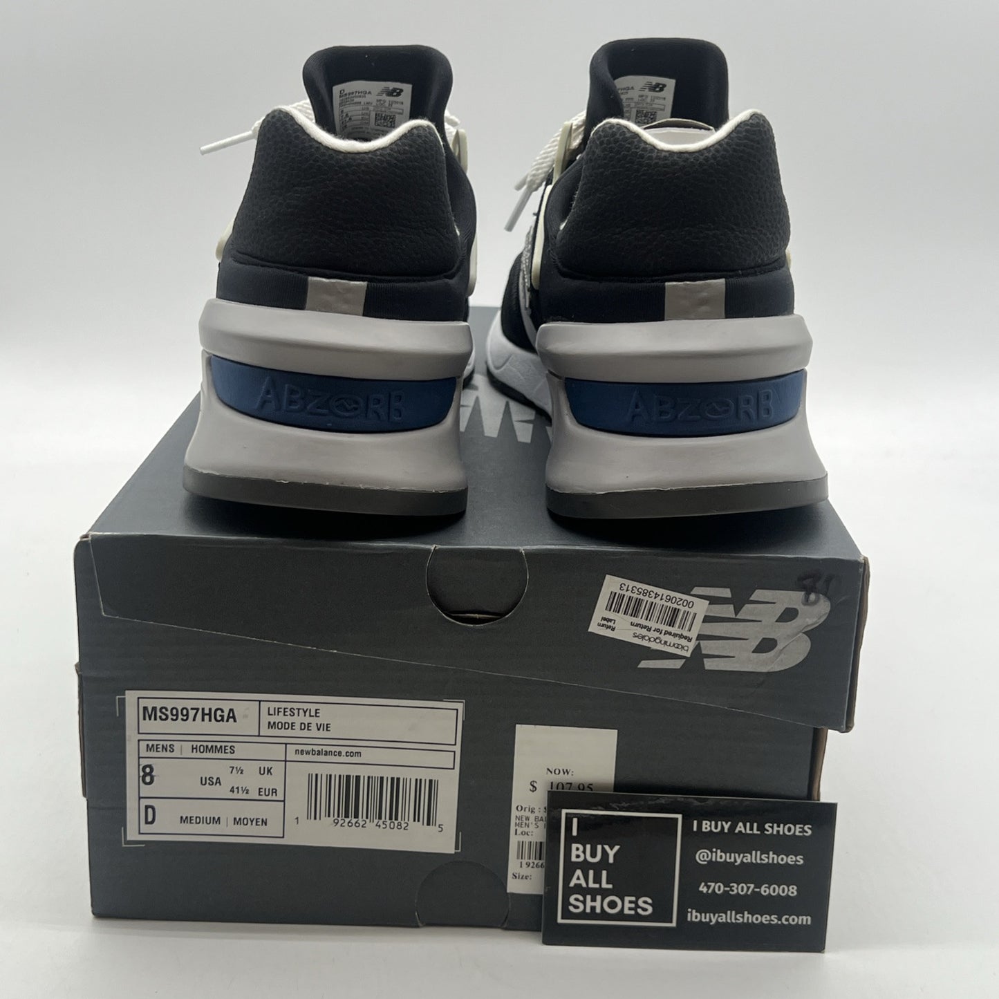 Size 8 - New Balance 997 Black White (MS997HGA)