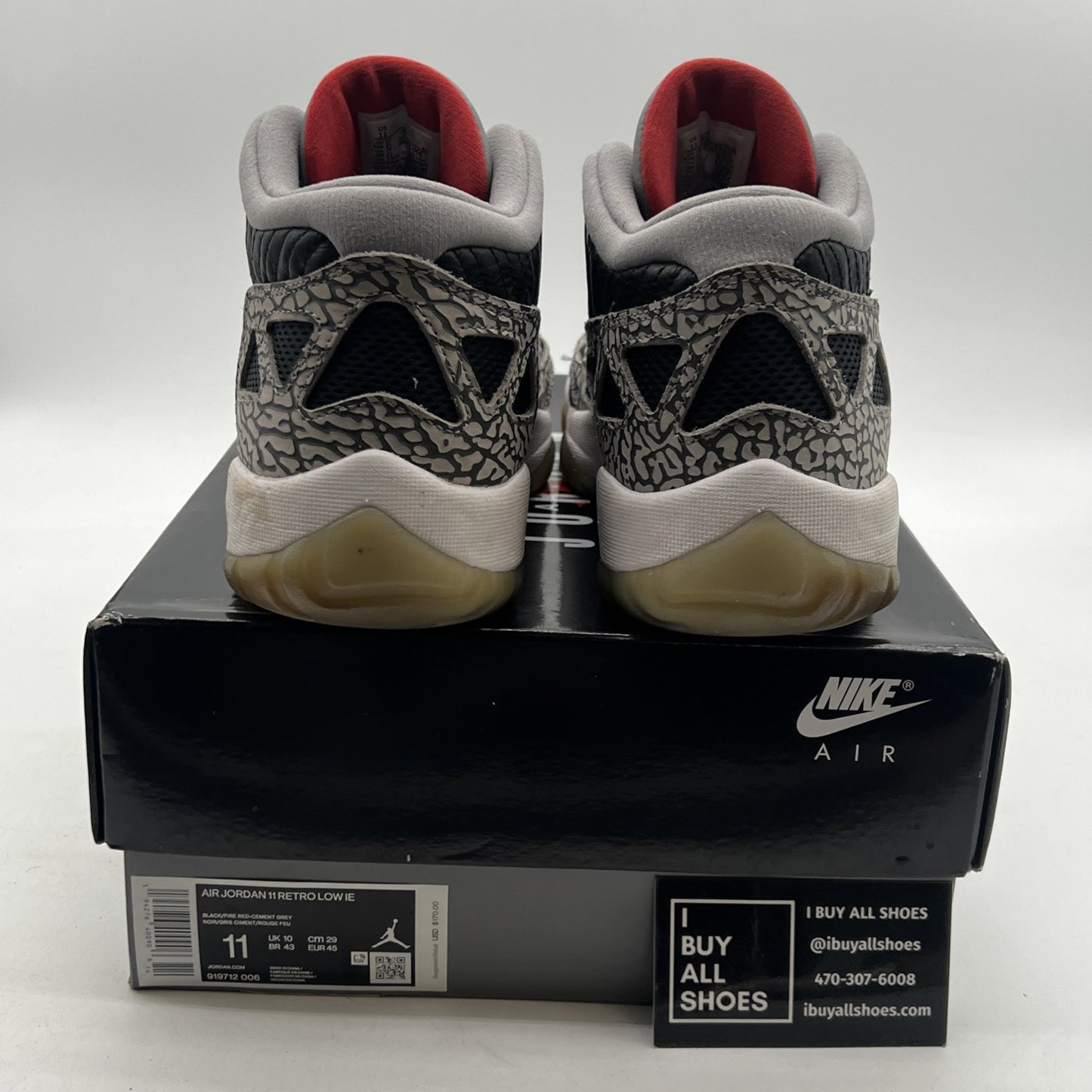 Size 11 - Air Jordan 11 Retro IE Low Black Cement (919712-006)