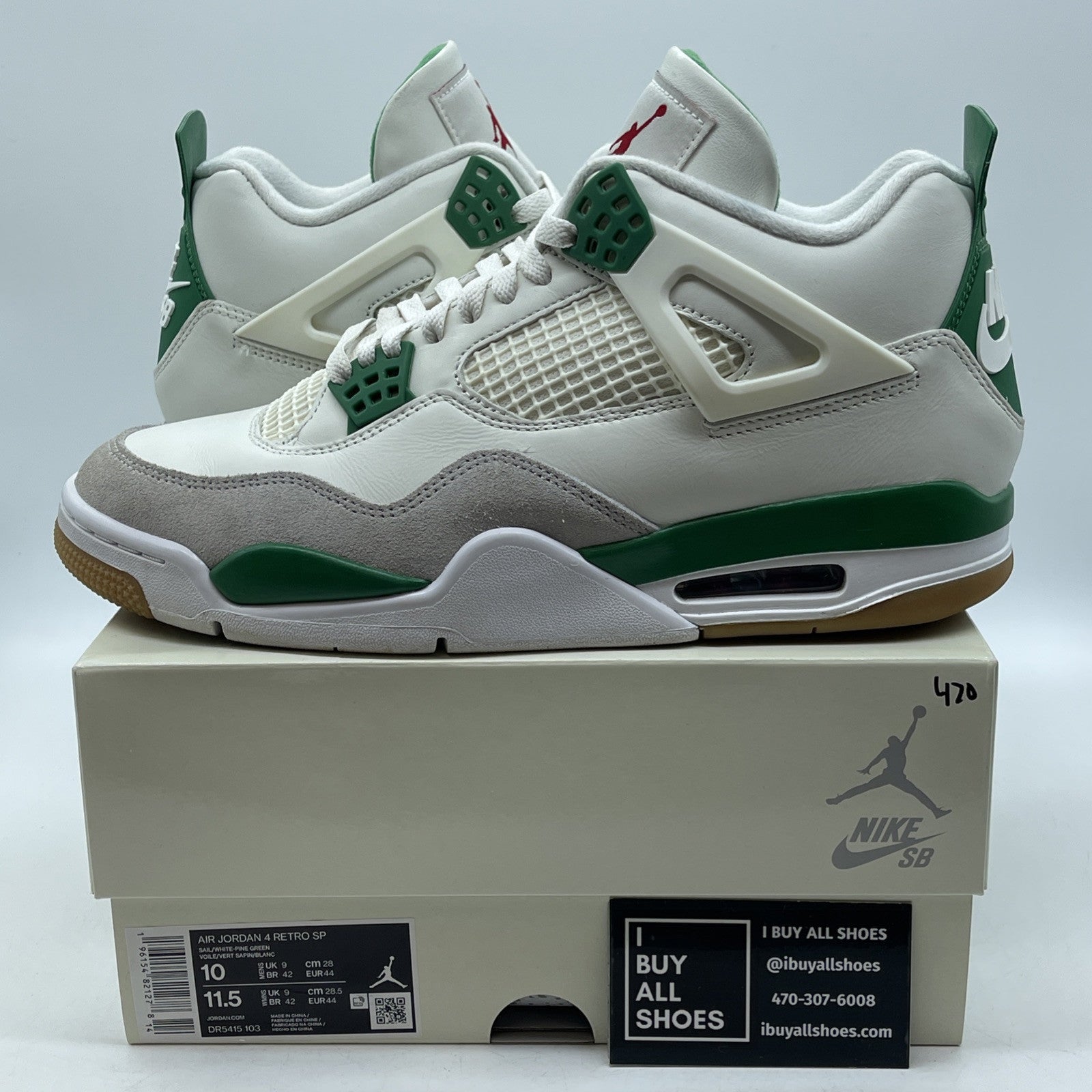 Size 10 - Jordan 4 Retro SP x Nike SB Mid Pine Green White Leather (DR5415-103)