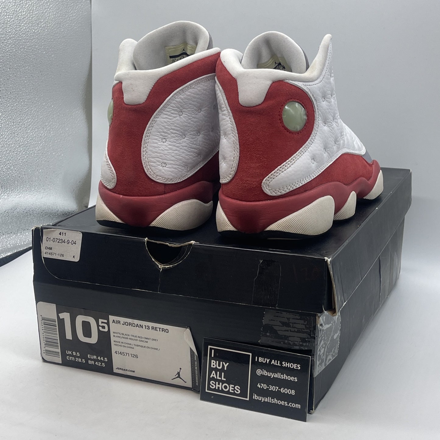 Size 10.5 - Air Jordan 13 Retro 2014 Grey Toe White Red Suede (414571-126)