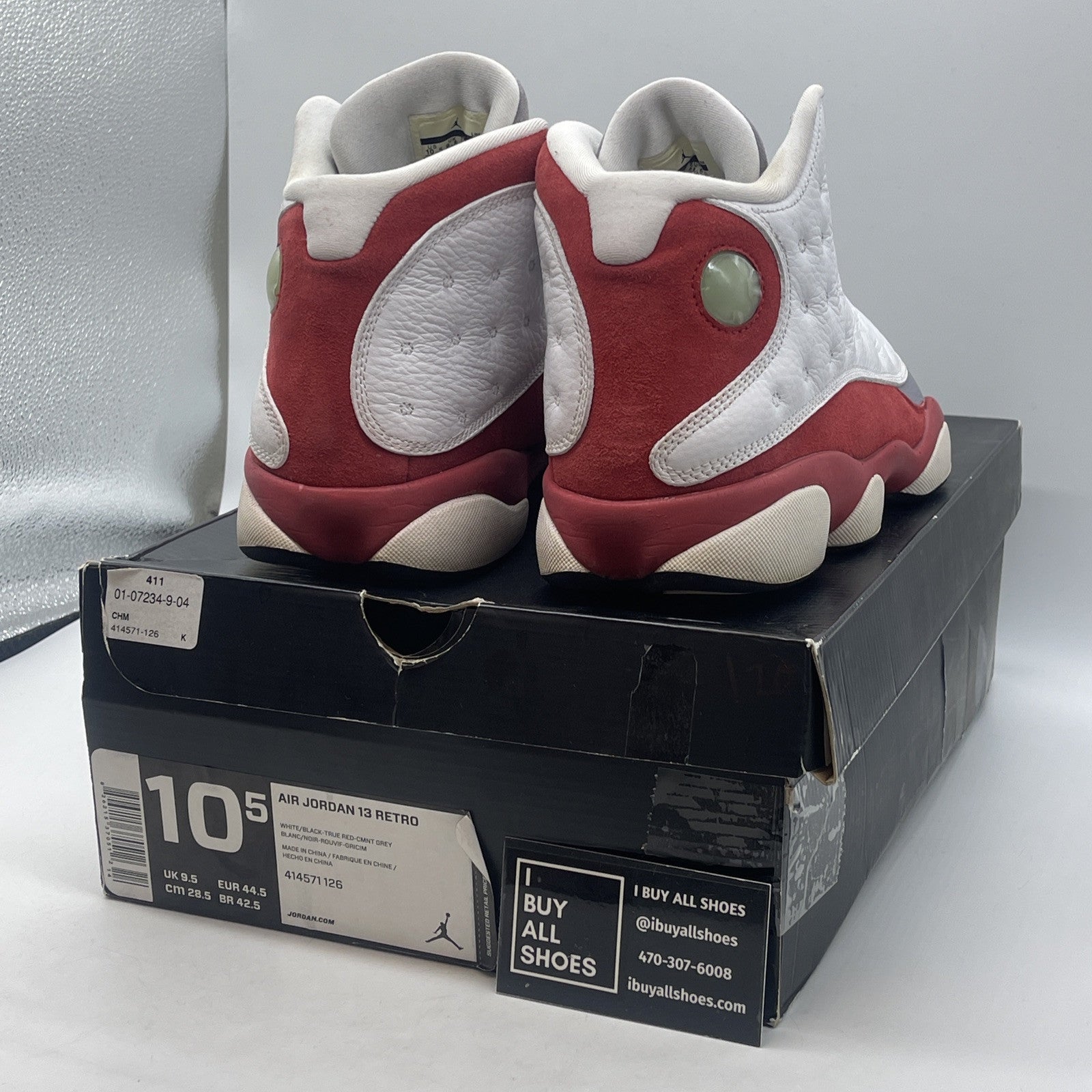 Size 10.5 - Air Jordan 13 Retro 2014 Grey Toe White Red Suede (414571-126)