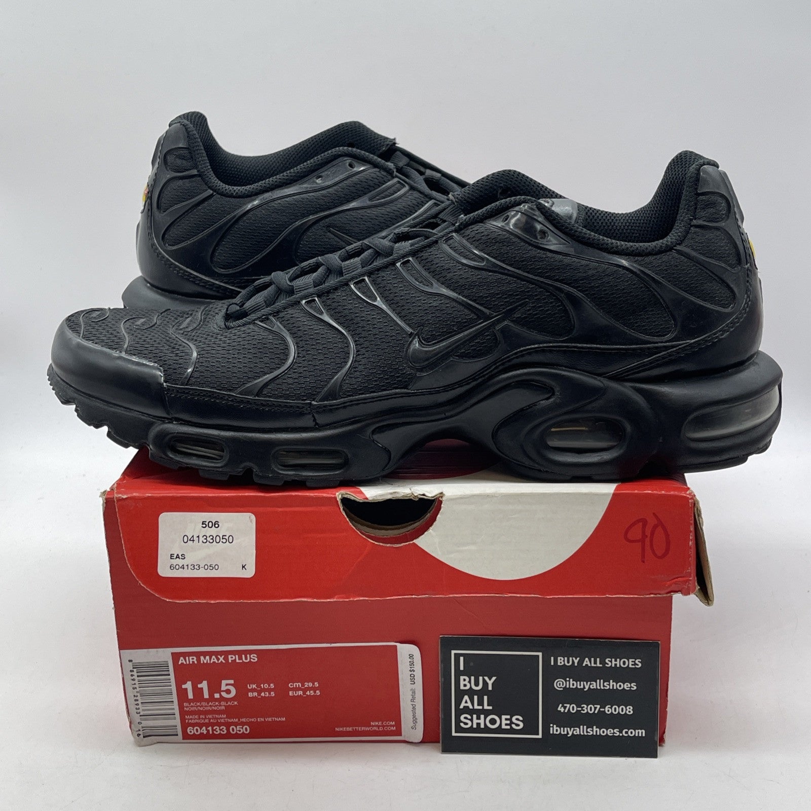 Size 11.5 - Nike Air Max Plus Low Triple Black Suede Leatger (604133-050)