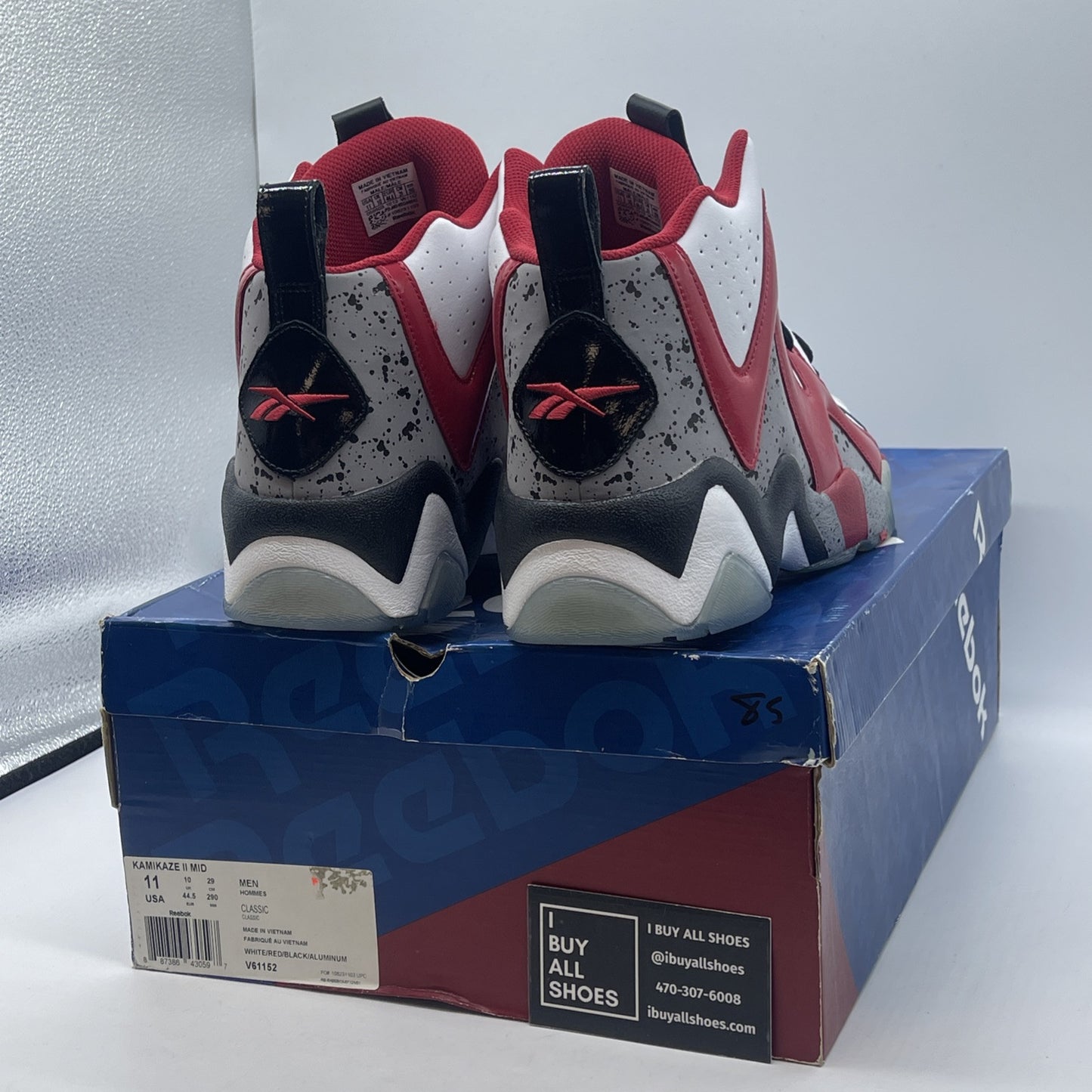 Size 11 - Reebok Kamikaze 2 Cement Trail Blazers White Suede Leather  (V61152)