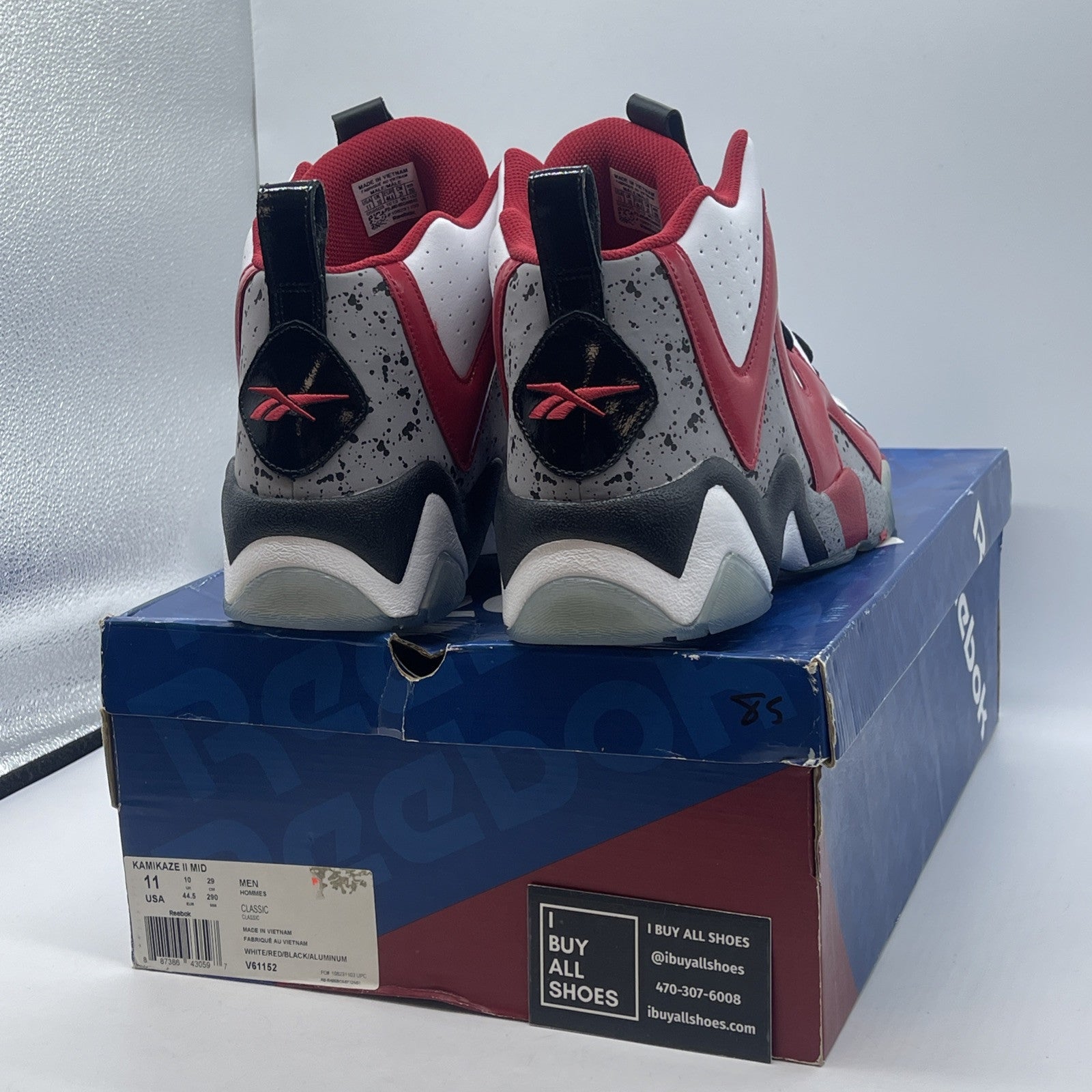 Size 11 - Reebok Kamikaze 2 Cement Trail Blazers White Suede Leather  (V61152)