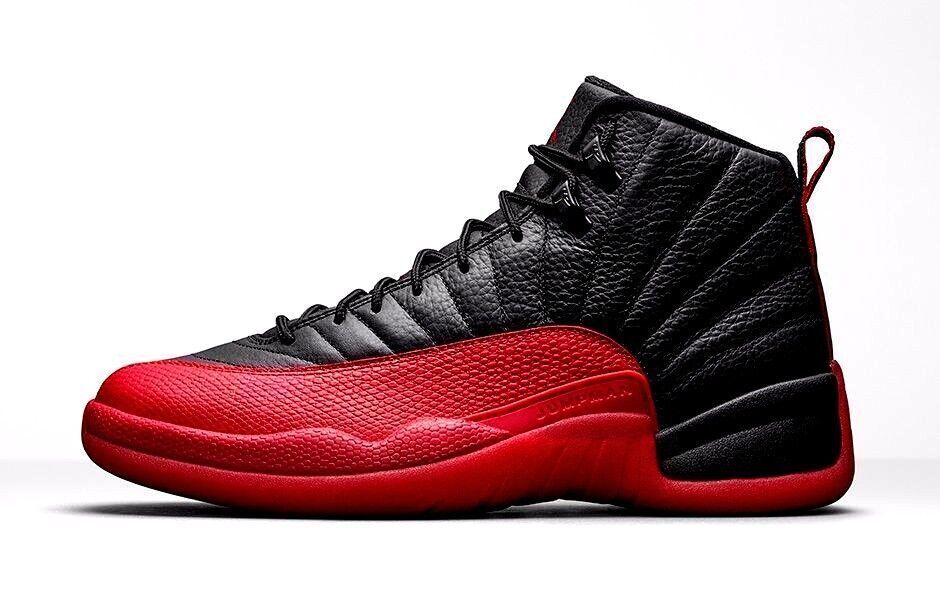 Size 6Y (GS) - Jordan 12 Retro 2016 Mid Flu Game Red Black Leather (153265-002)